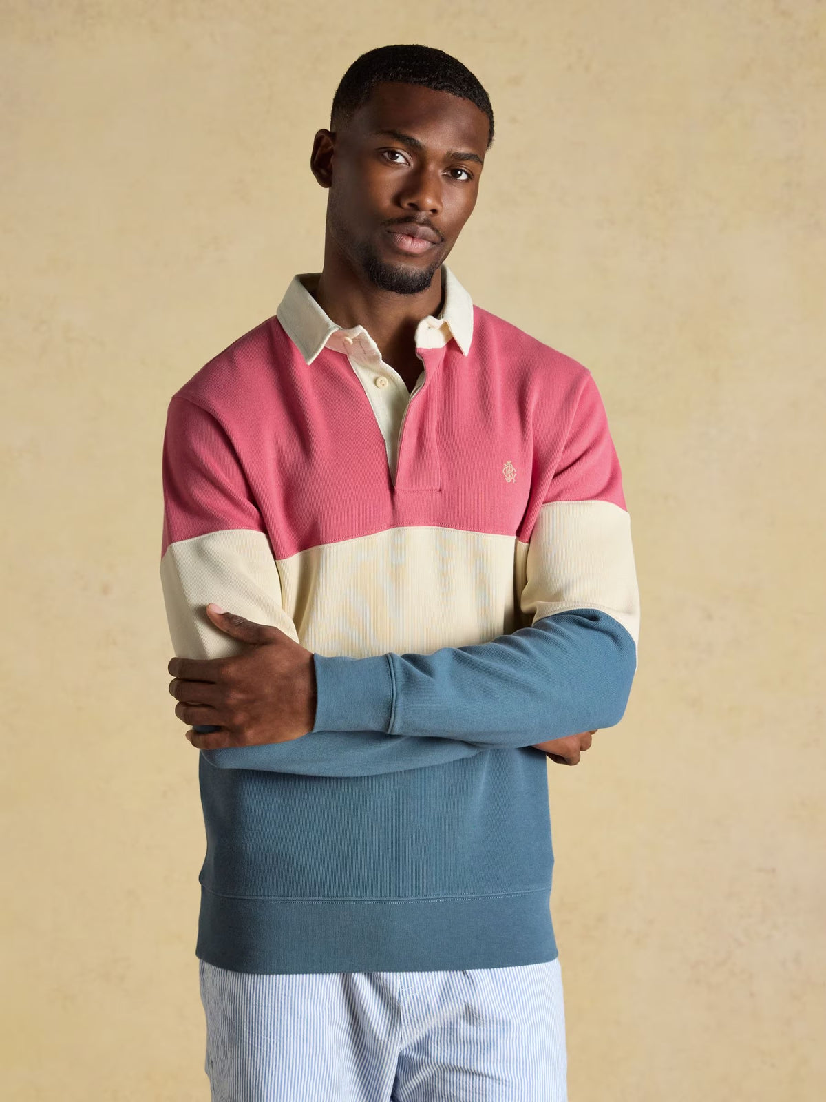 Blue & Pink French Rib Long Sleeve Rugby Shirt