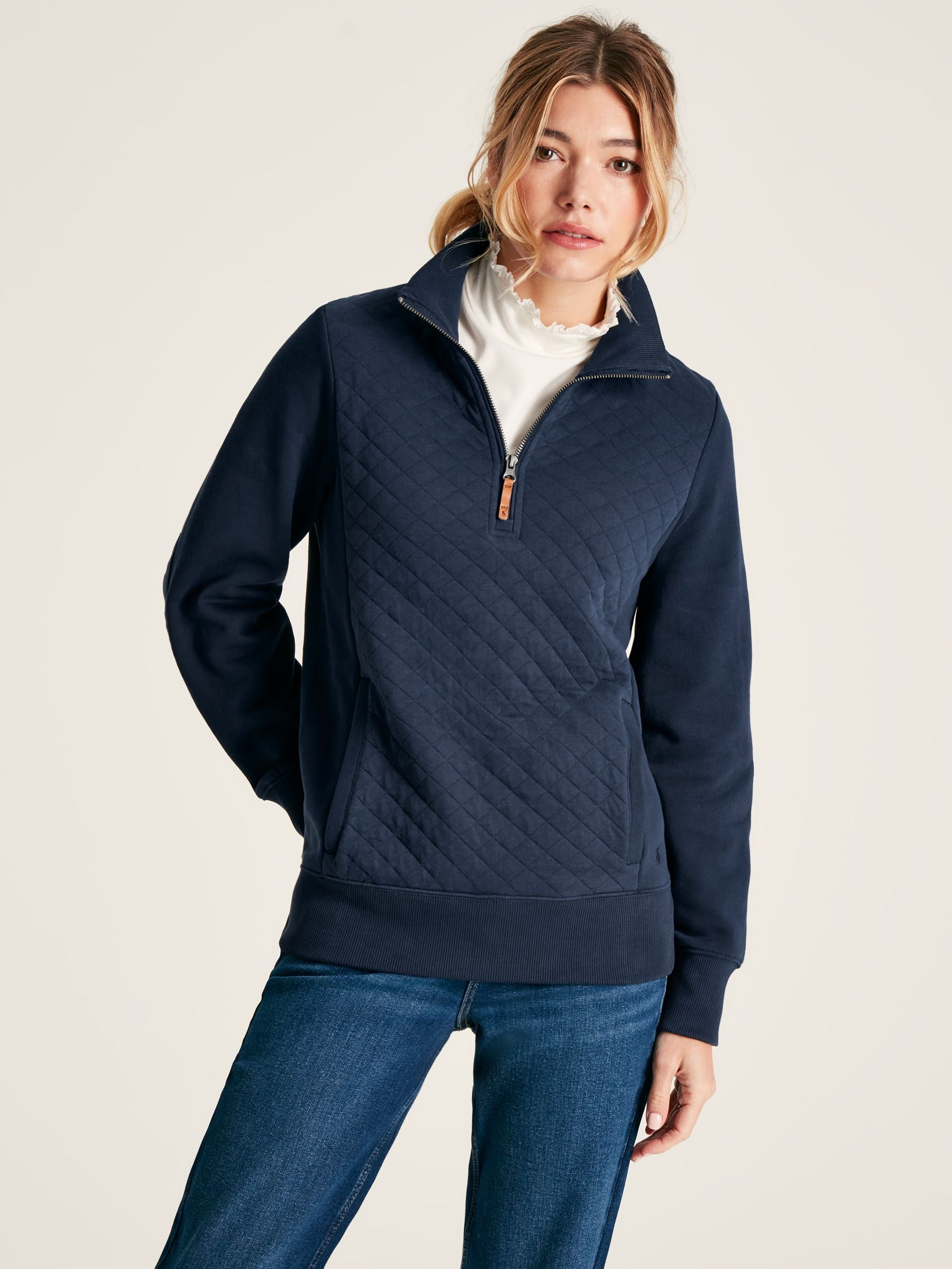 Anisa Quilted Zip Sweat Top - Navy Blue