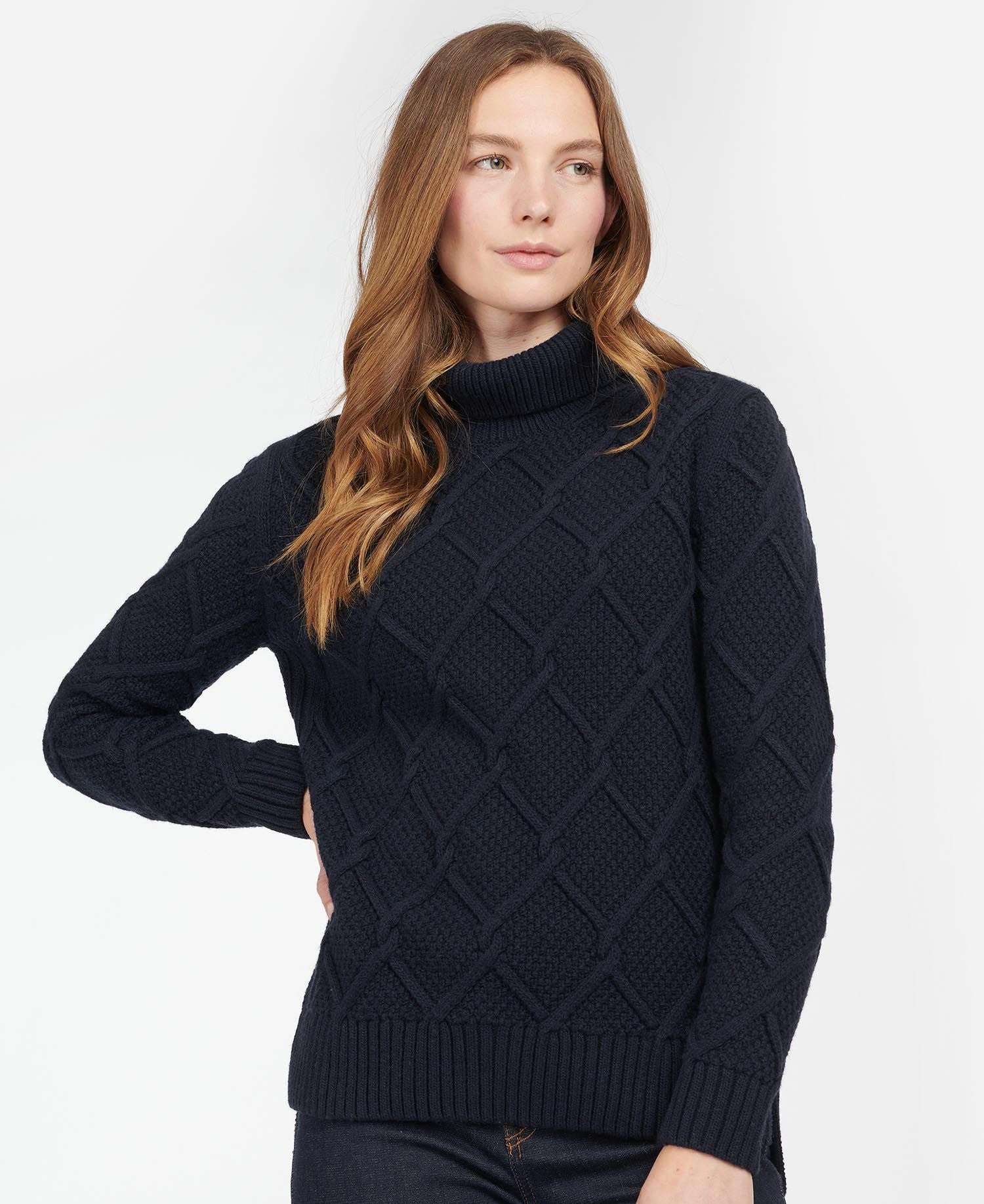 Burne Roll Neck Knit Sweater - Navy