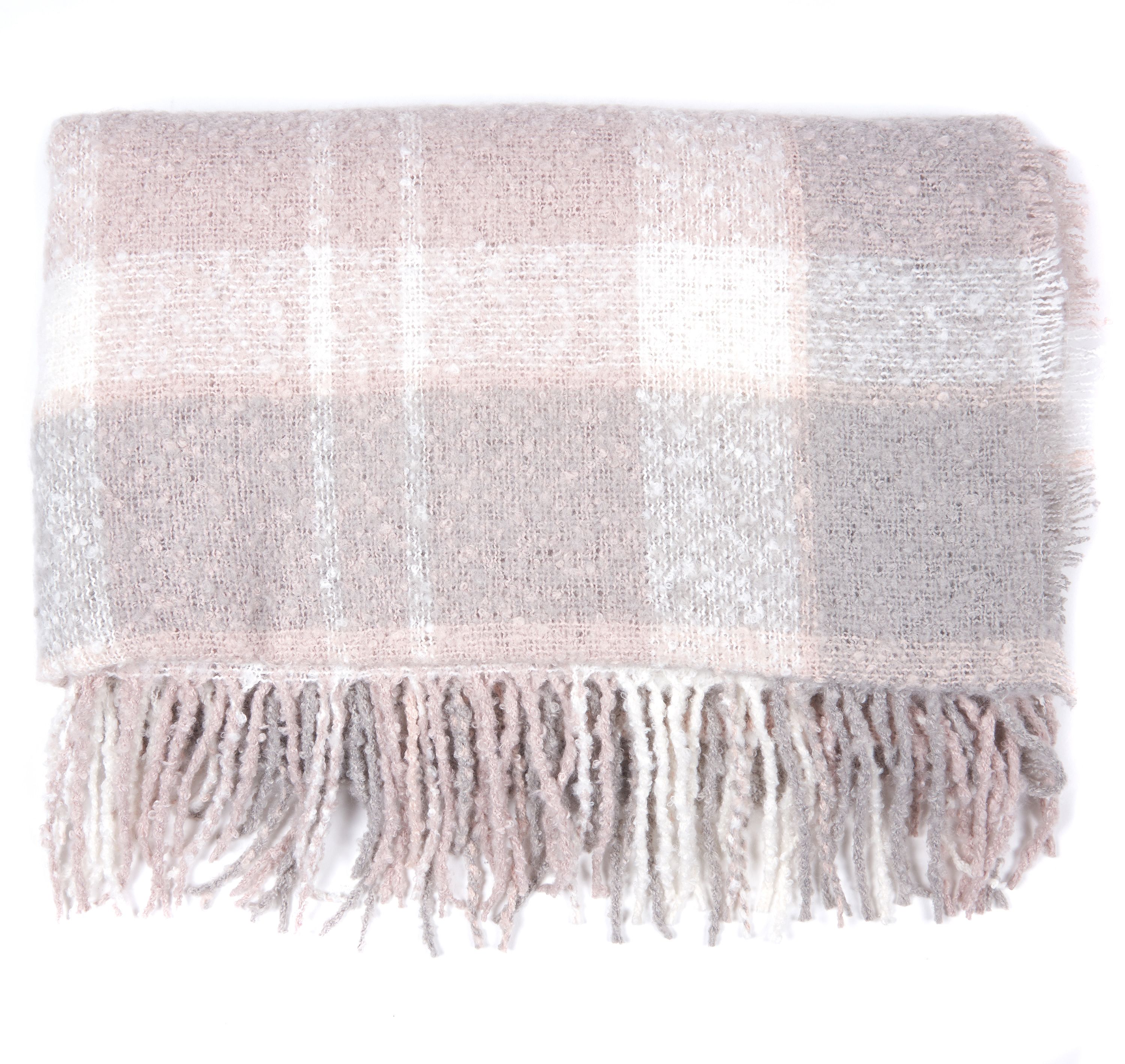 Bilton Tartan Boucle Scarf in Soft Pink/Grey