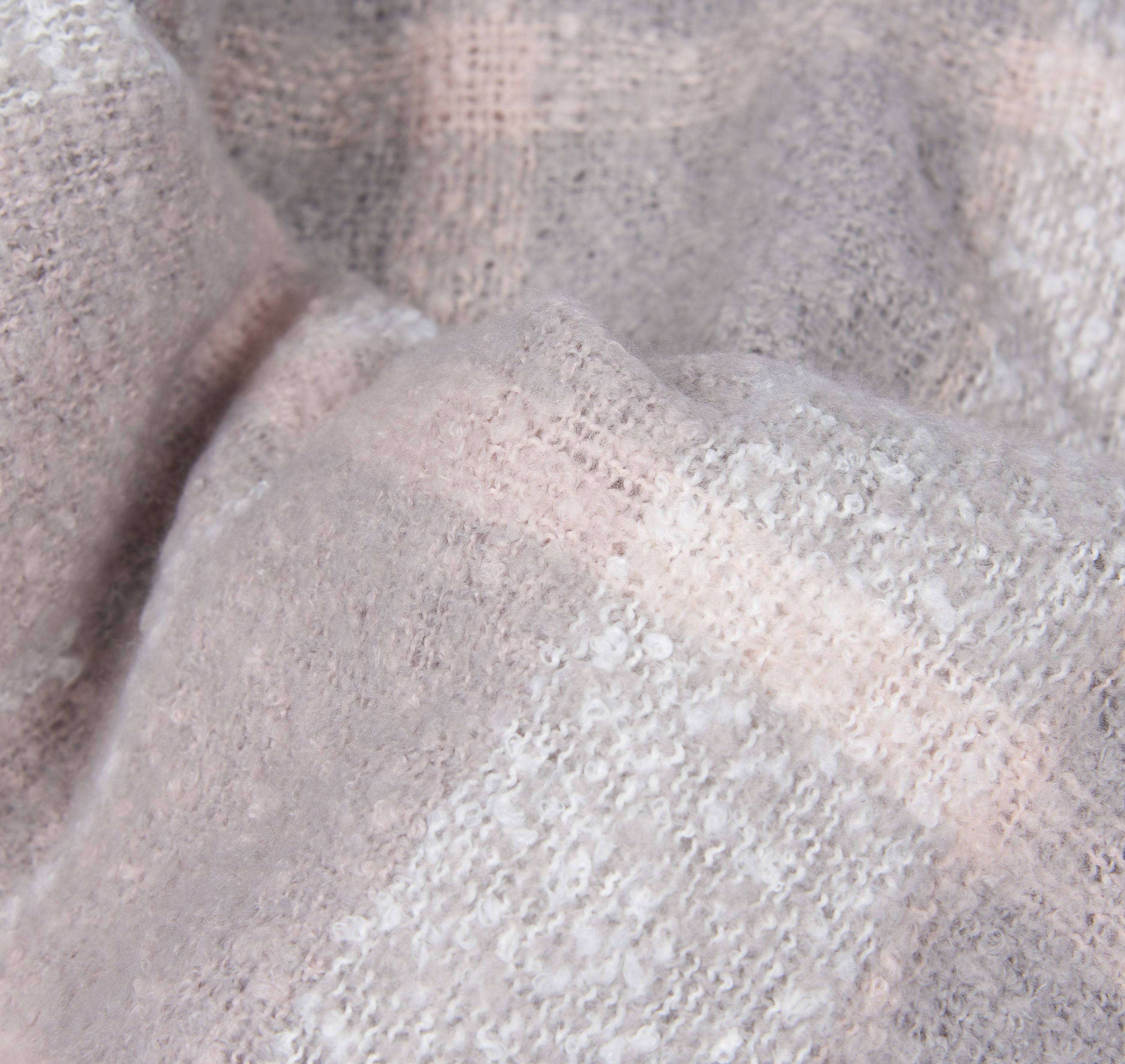 Bilton Tartan Boucle Scarf in Soft Pink/Grey