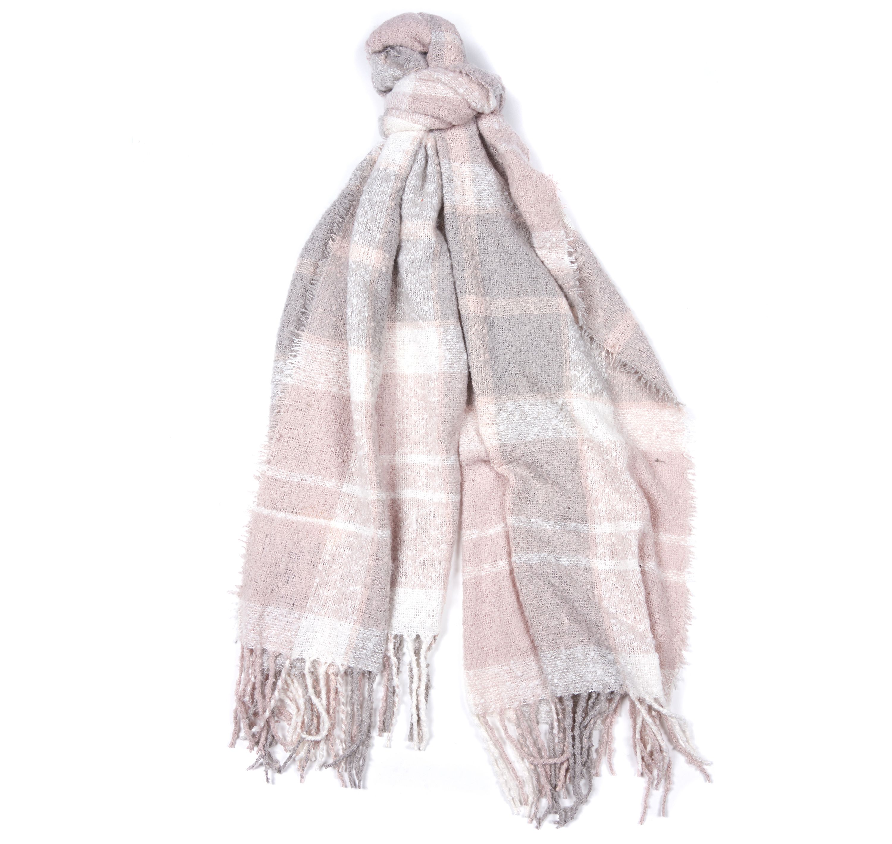 Bilton Tartan Boucle Scarf in Soft Pink/Grey