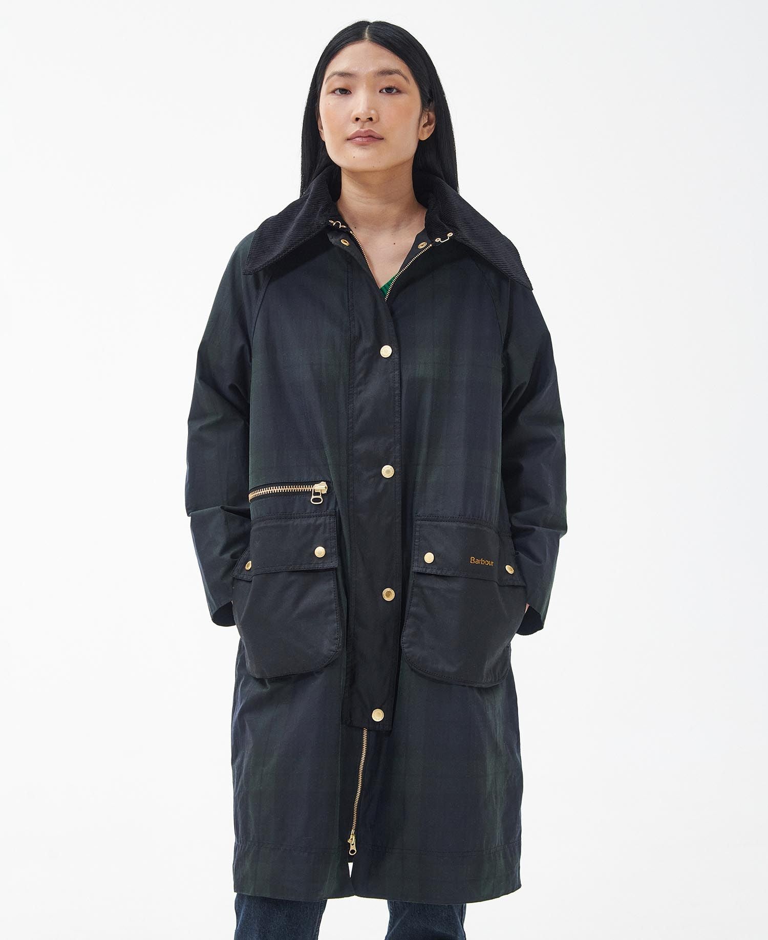 Printed Townfield Wax Jacket - Black/Sage Tartan