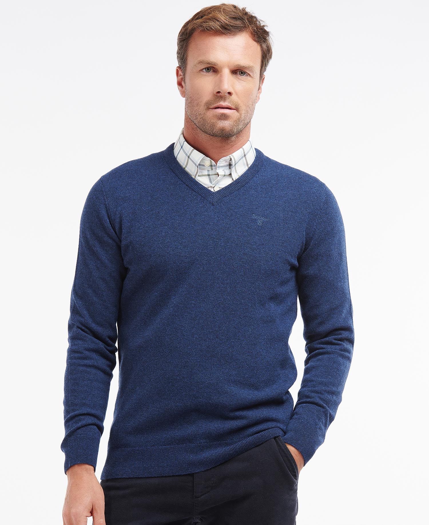 Barbour - Men’s Essential Lambswool V Neck Sweater - Deep Blue