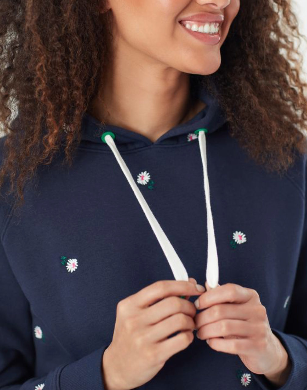 Rowley Hooded Sweatshirt in Embroidered Navy Ditsy