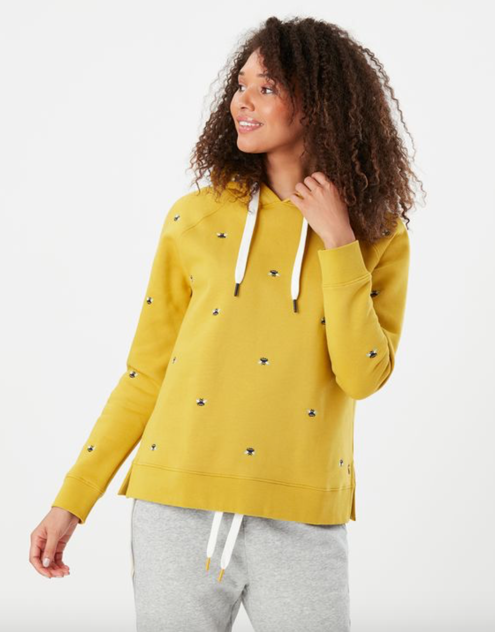 Rowley Embroidered Hooded Sweatshirt in Yellow Bee