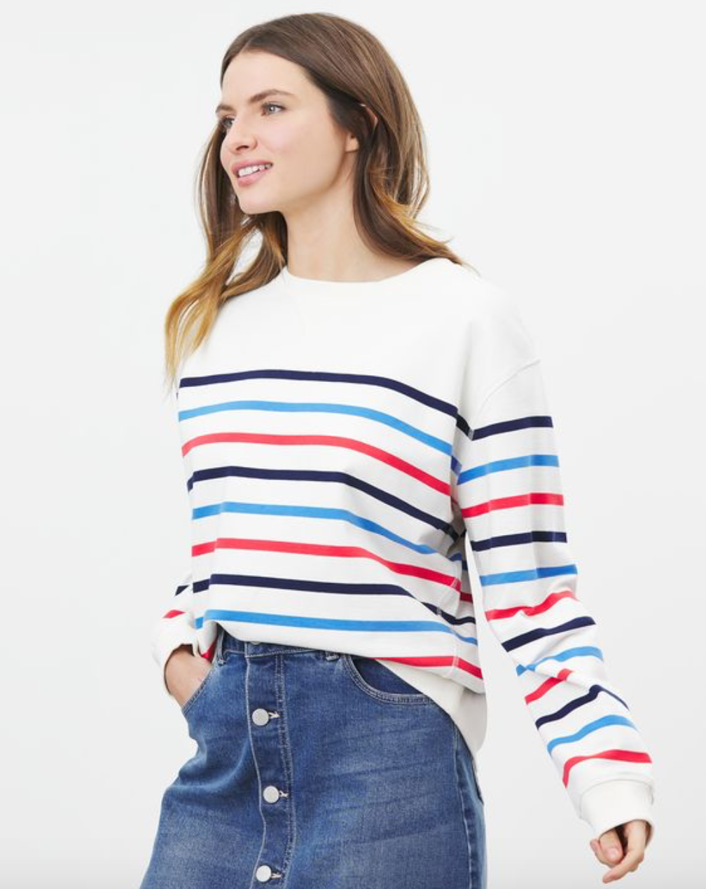 Joules - Women's Monique Crew Neck Sweatshirt - Cream Multi Navy