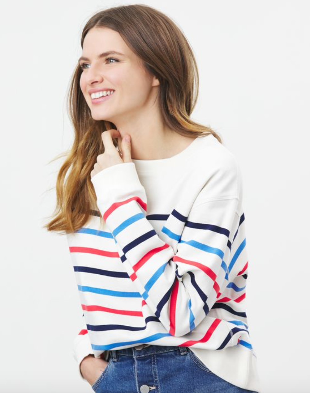 Joules - Women's Monique Crew Neck Sweatshirt - Cream Multi Navy