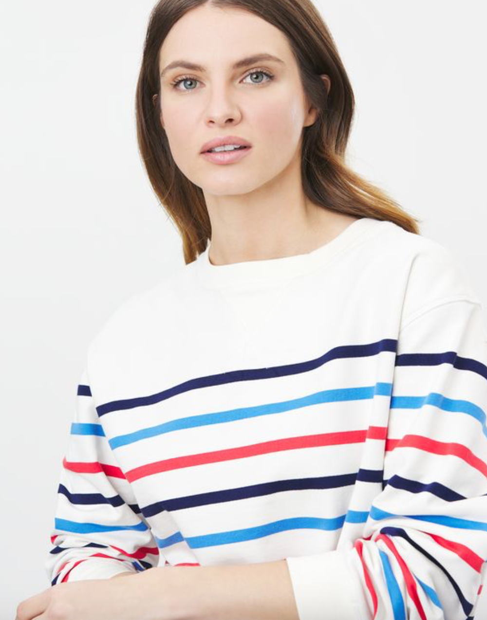 Joules - Women's Monique Crew Neck Sweatshirt - Cream Multi Navy