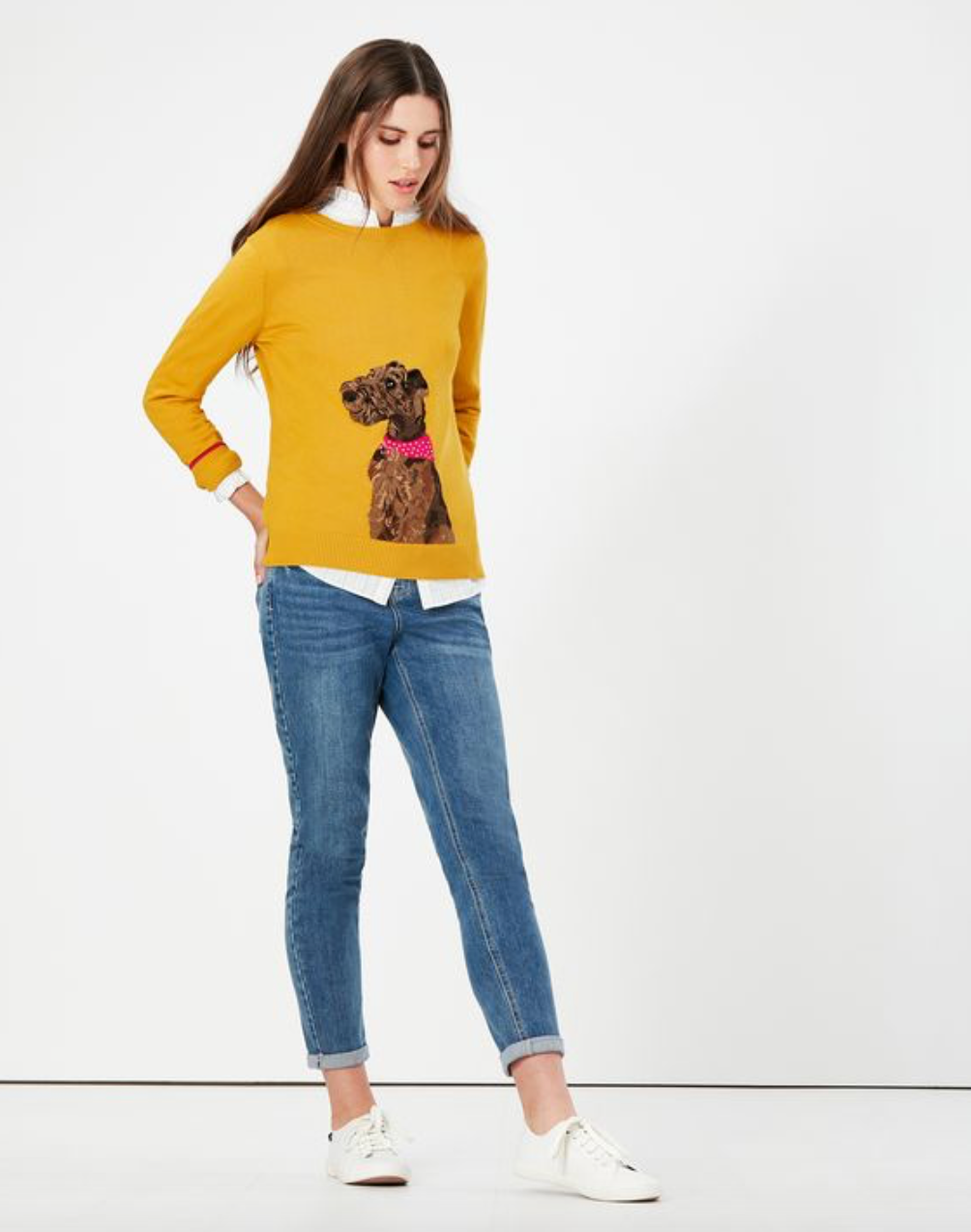 Women's Miranda Knitted Intarsia Crew Neck - Gold Dog