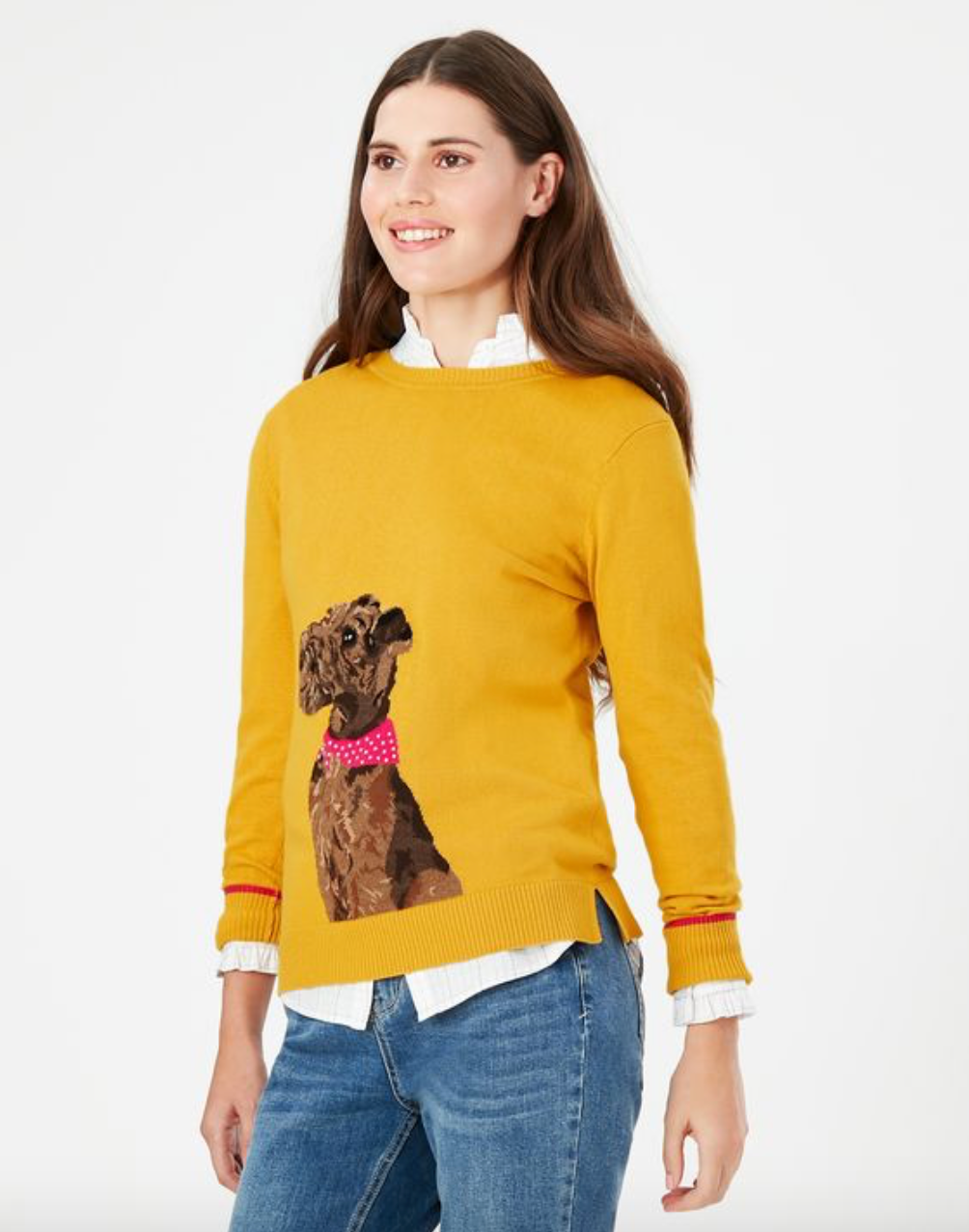 Women's Miranda Knitted Intarsia Crew Neck - Gold Dog