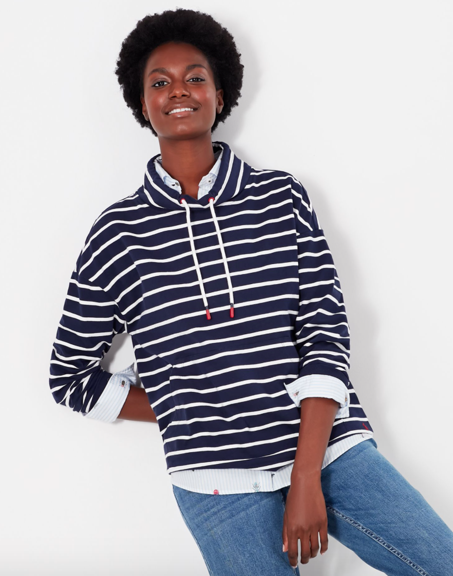 Harlton Funnel Neck Striped Sweatshirt - Navy Cream Stripe