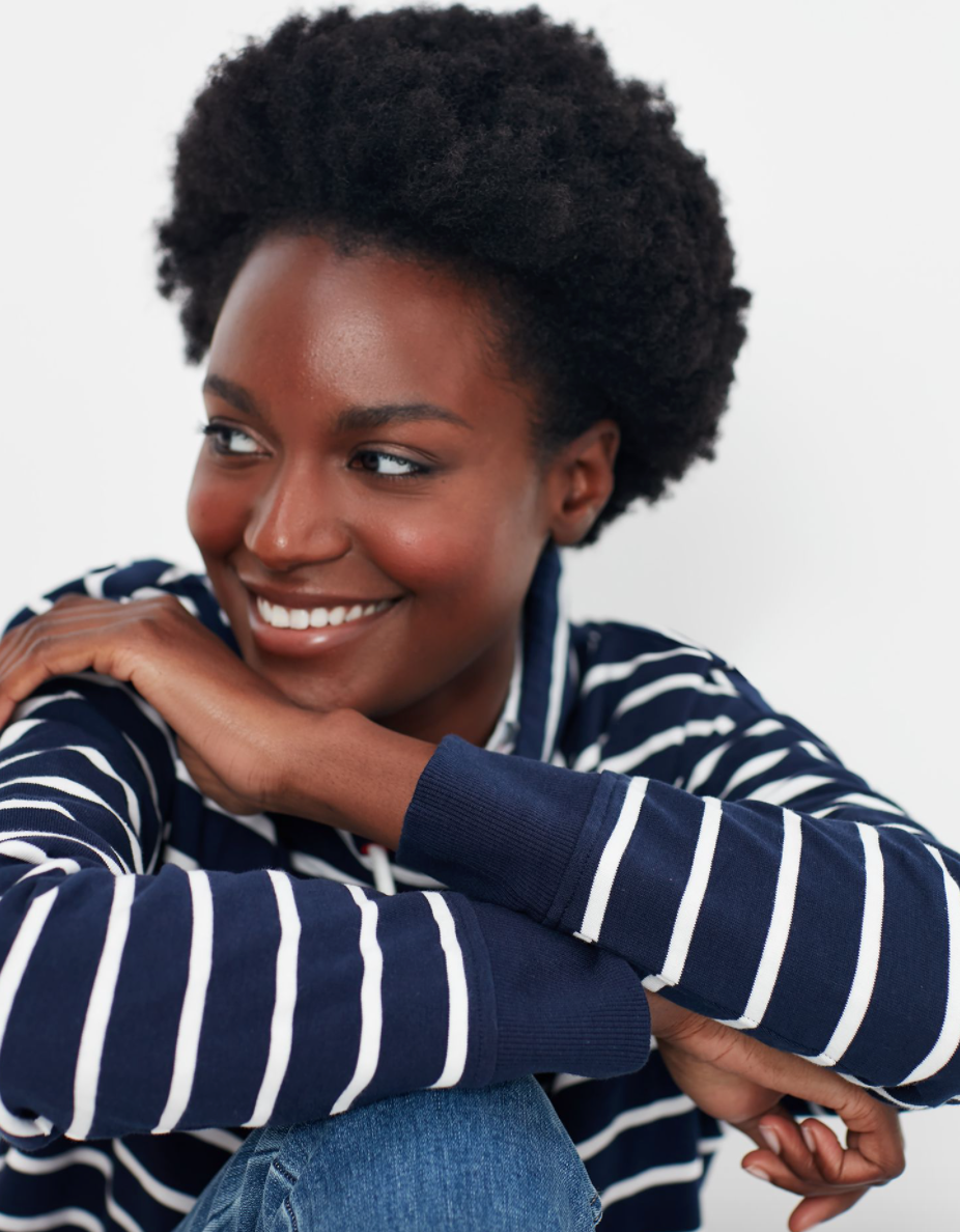 Harlton Funnel Neck Striped Sweatshirt - Navy Cream Stripe