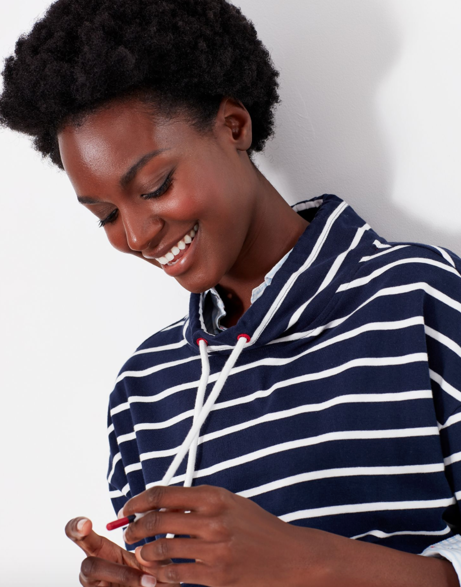 Harlton Funnel Neck Striped Sweatshirt - Navy Cream Stripe