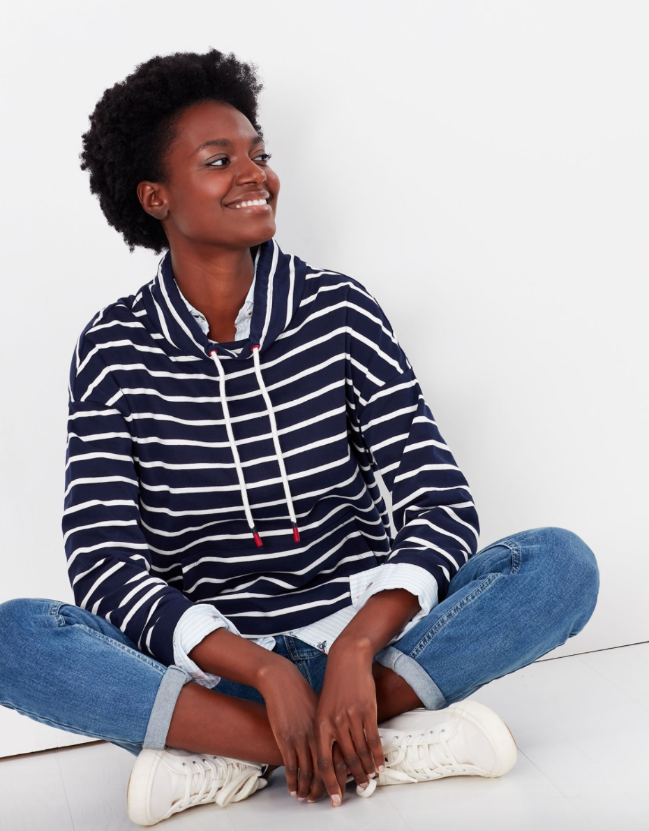 Harlton Funnel Neck Striped Sweatshirt - Navy Cream Stripe