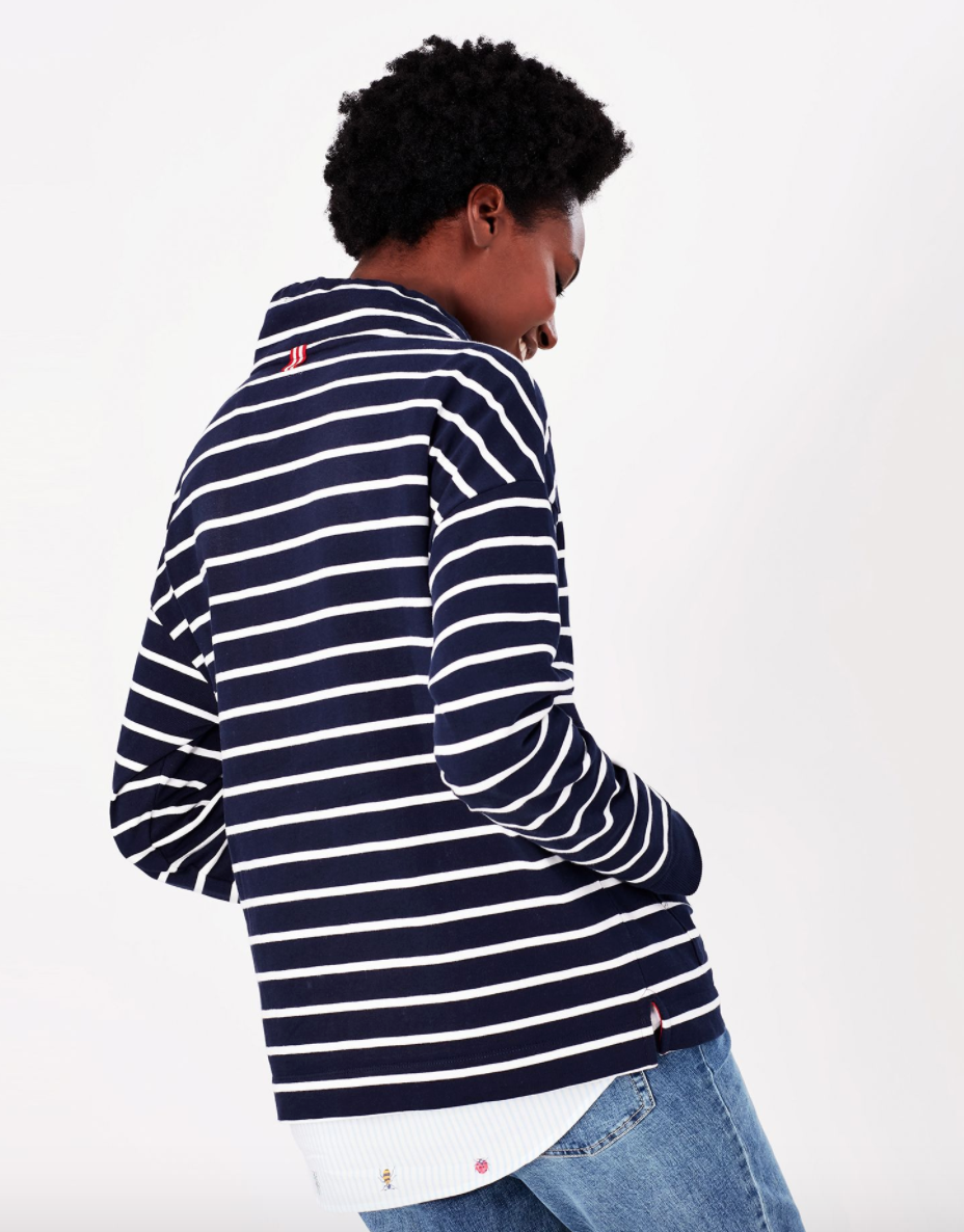 Harlton Funnel Neck Striped Sweatshirt - Navy Cream Stripe