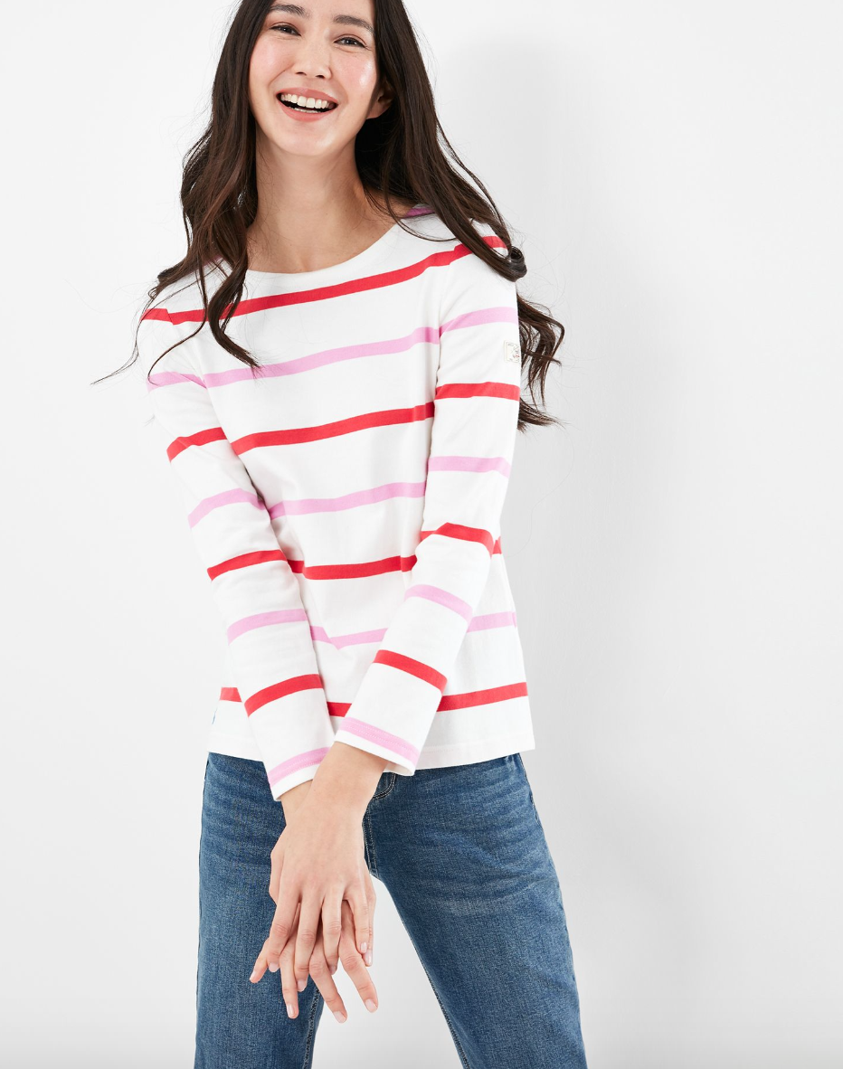 Joules - Women's Harbour Long Sleeve Jersey Top - Cream Stripe