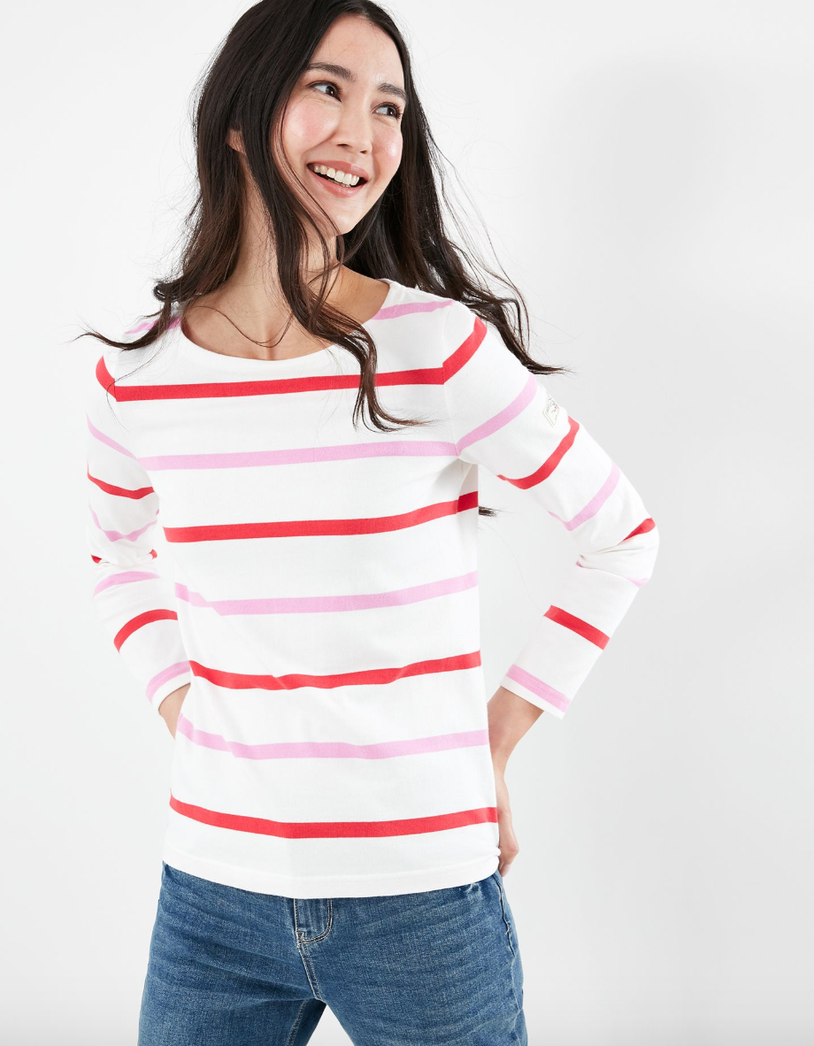 Joules - Women's Harbour Long Sleeve Jersey Top - Cream Stripe