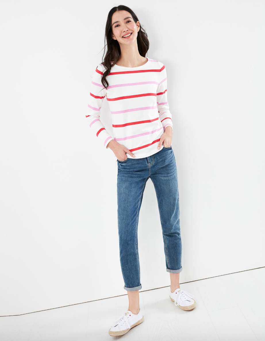 Joules - Women's Harbour Long Sleeve Jersey Top - Cream Stripe