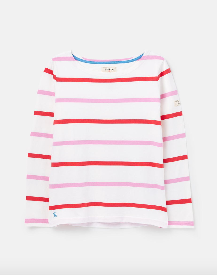 Joules - Women's Harbour Long Sleeve Jersey Top - Cream Stripe