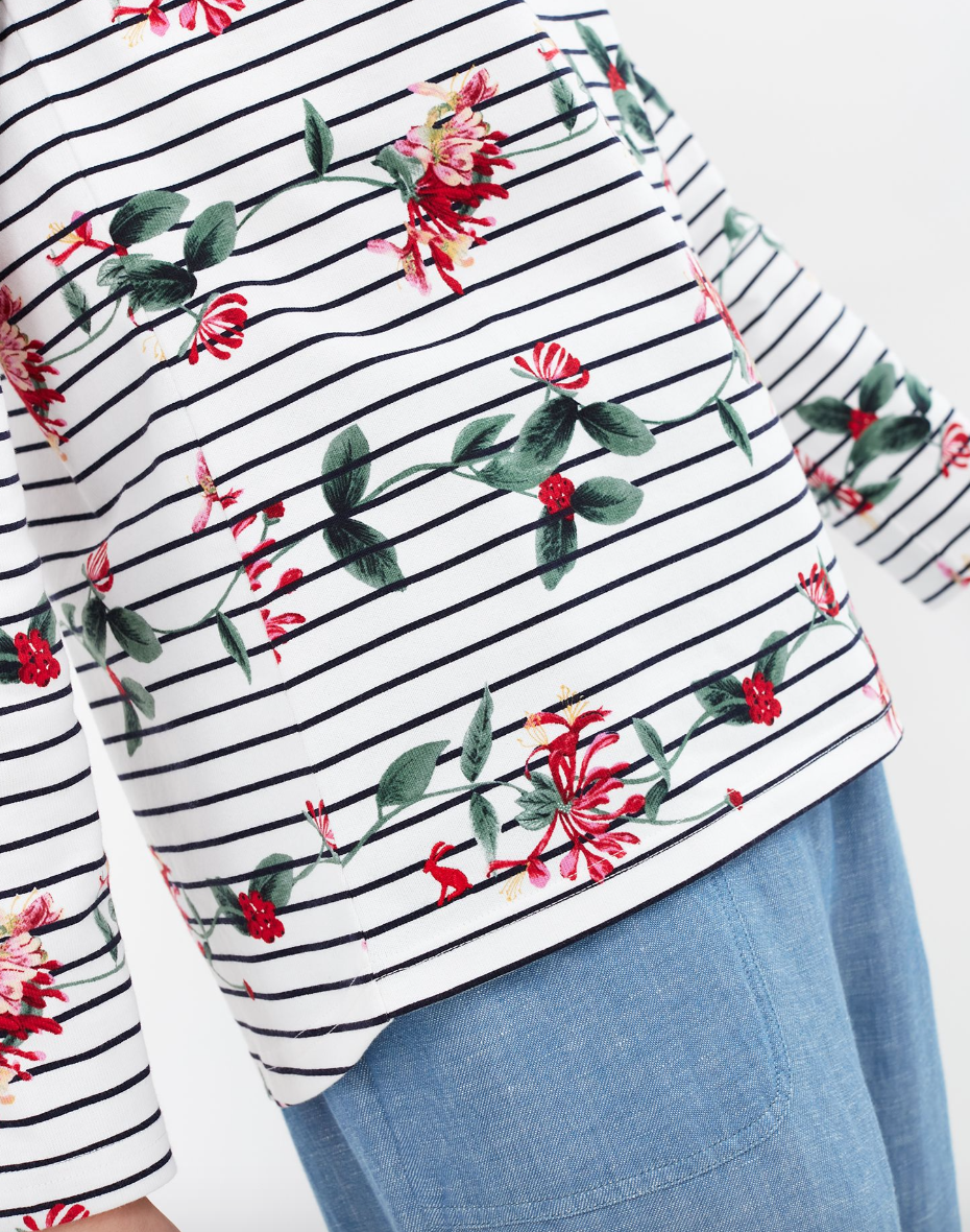 Joules - Women's Harbour Print Long Sleeve Top - Floral Cream Stripe