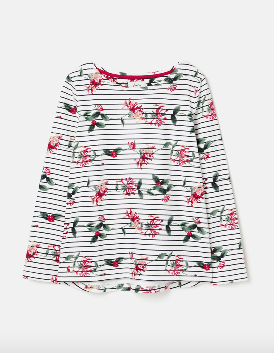 Joules - Women's Harbour Print Long Sleeve Top - Floral Cream Stripe