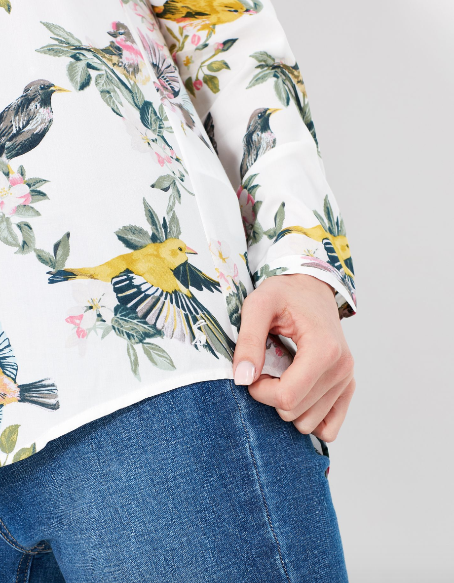 Joules - Women's Elvina Button Through Blouse - Cream Bird Floral