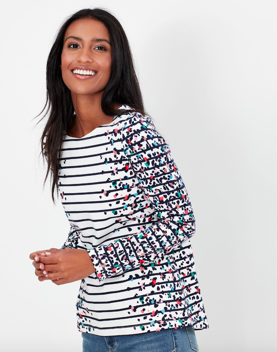 Joules - Women's Harbour Print Long Sleeve Jersey Top - Navy Stripe