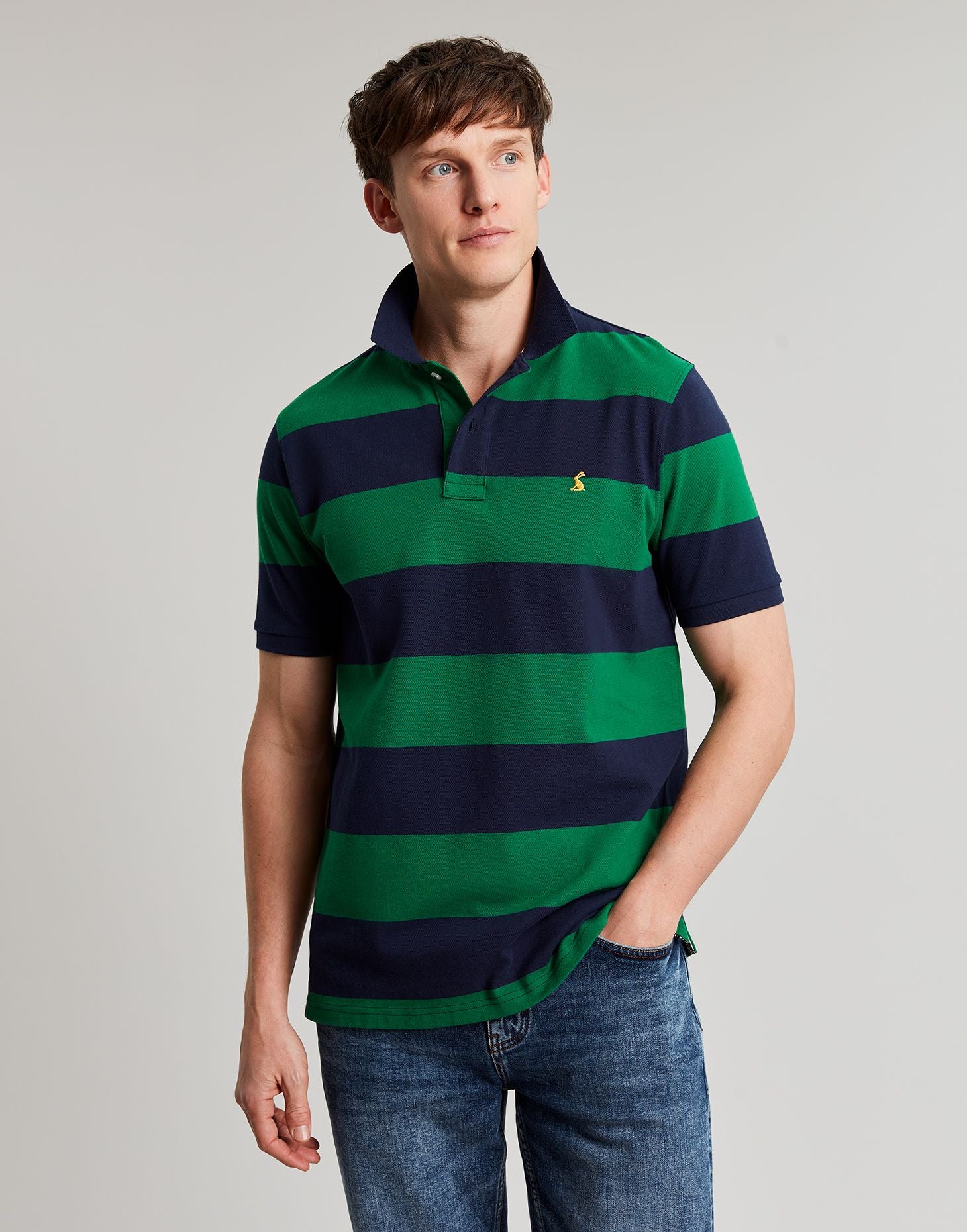Men's Filbert Polo Shirt - Navy Green Stripe