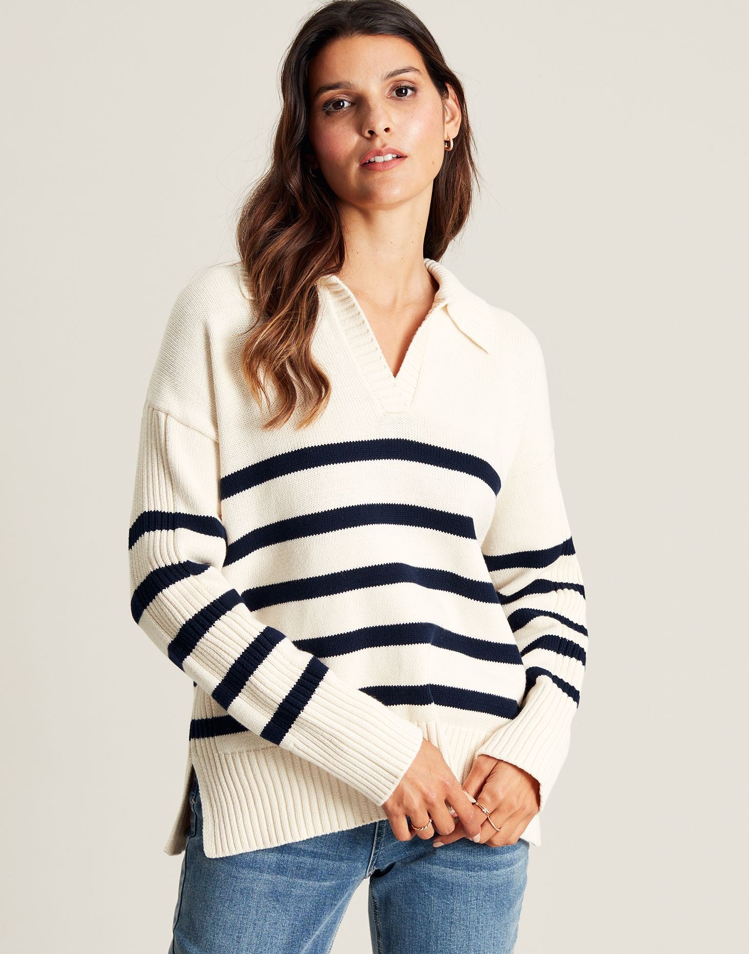 Emelia Collared Jumper - Navy Cream