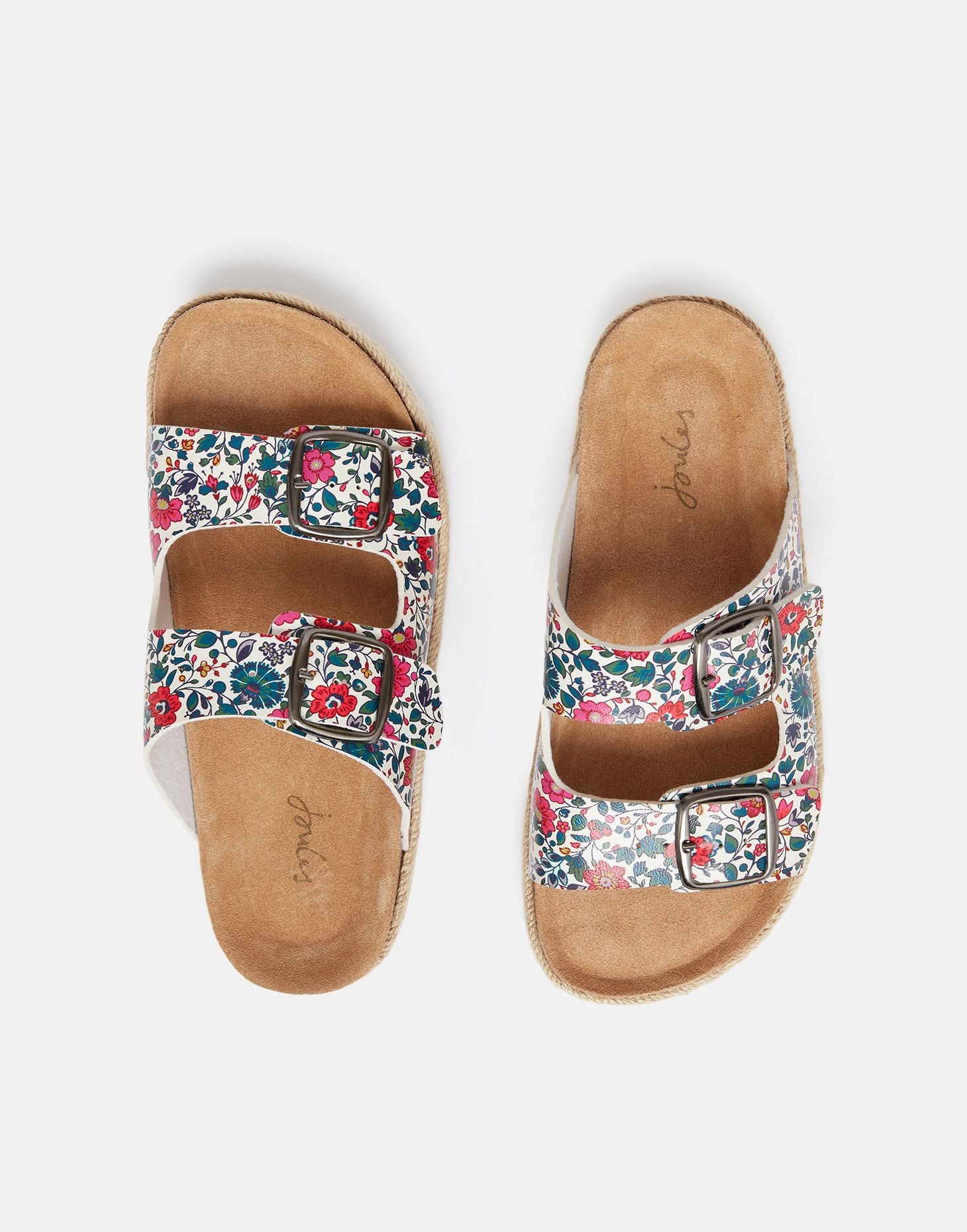 Reina Twin Strap Sandals - White Floral Ditsy
