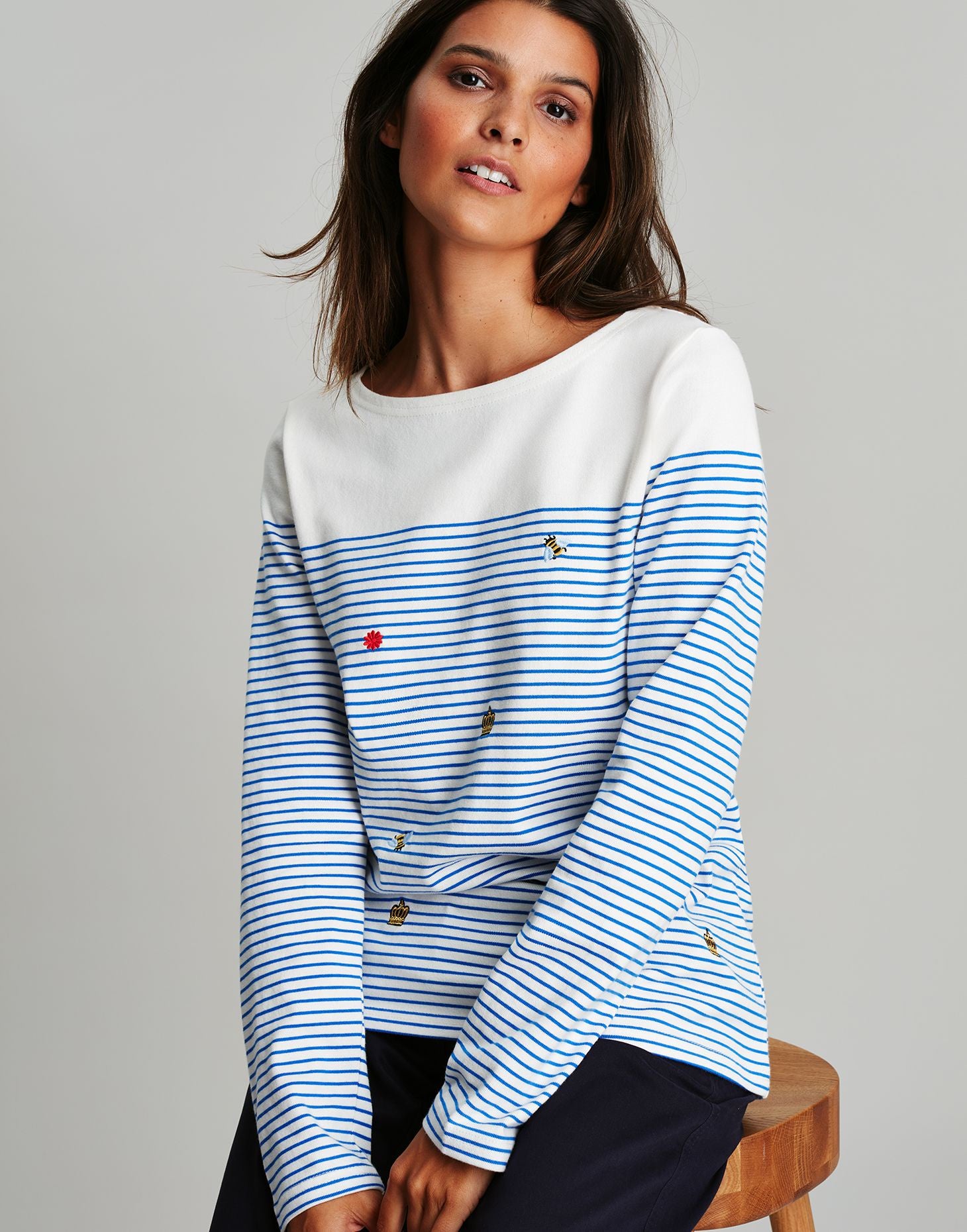 Women's Harbour Embroidered Long Sleeve Jersey Top - Bee Stripe