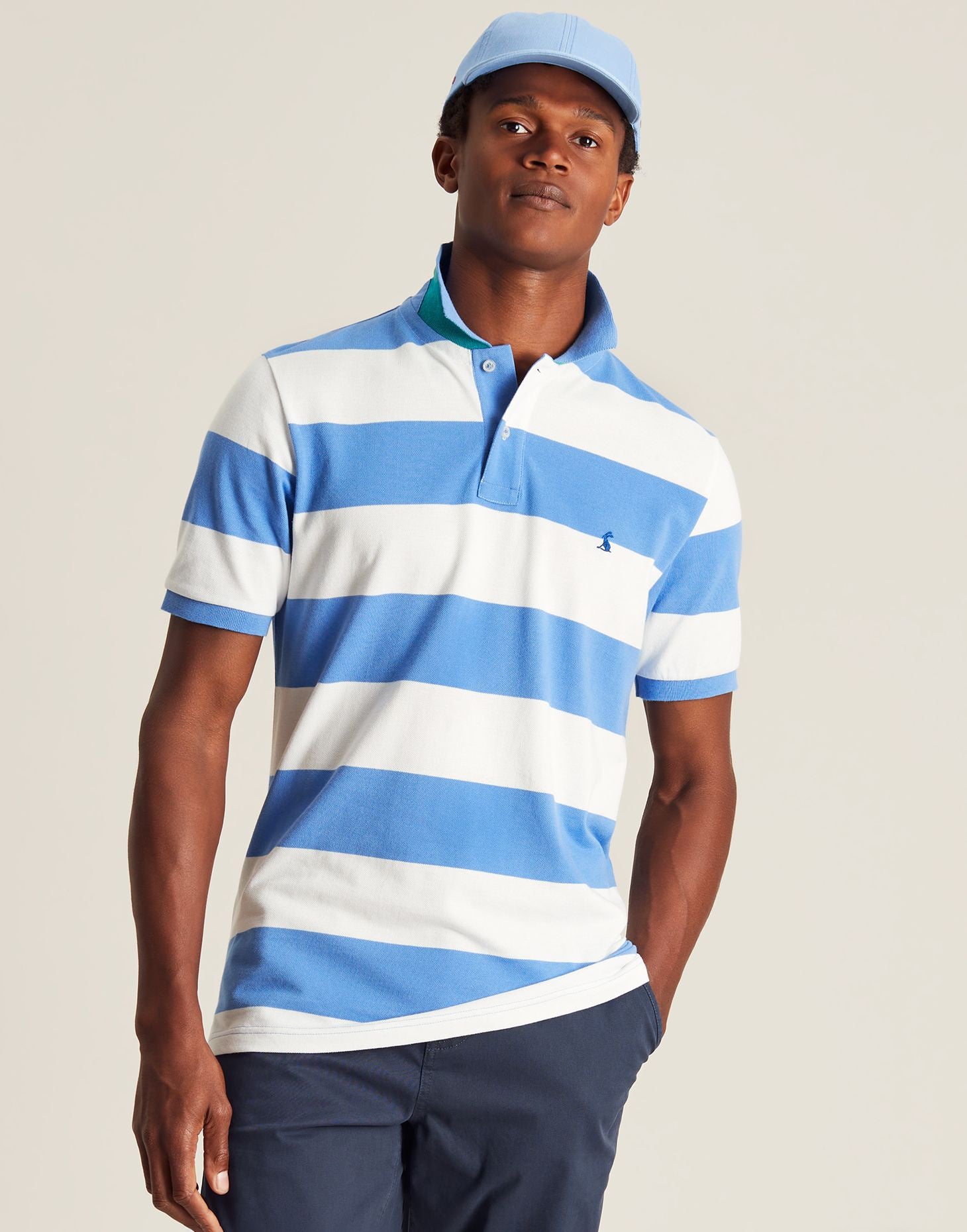 Filbert Polo Shirt - Mid Blue White Stripe
