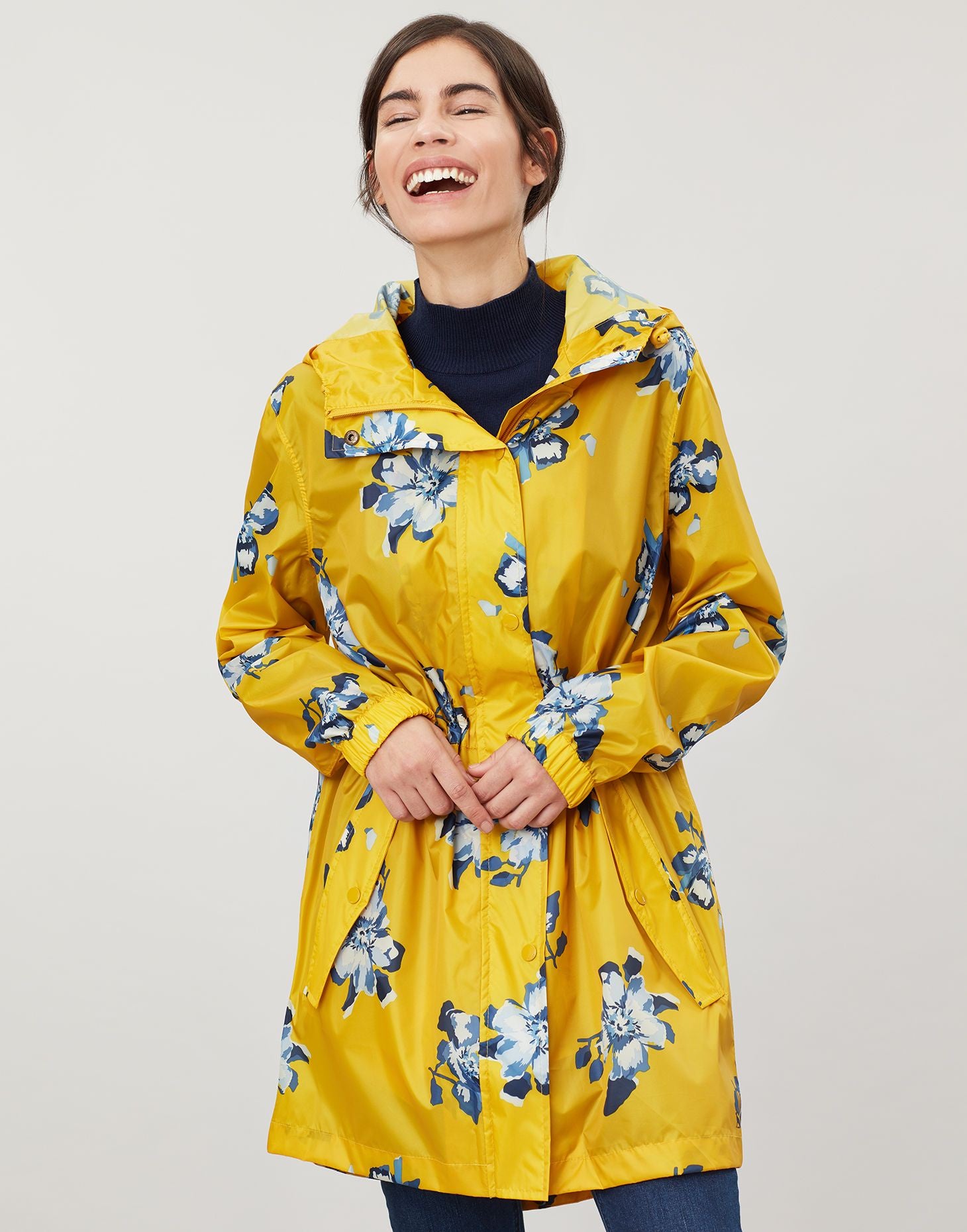 Golightly Printed Waterproof Packaway Coat - Gold Floral