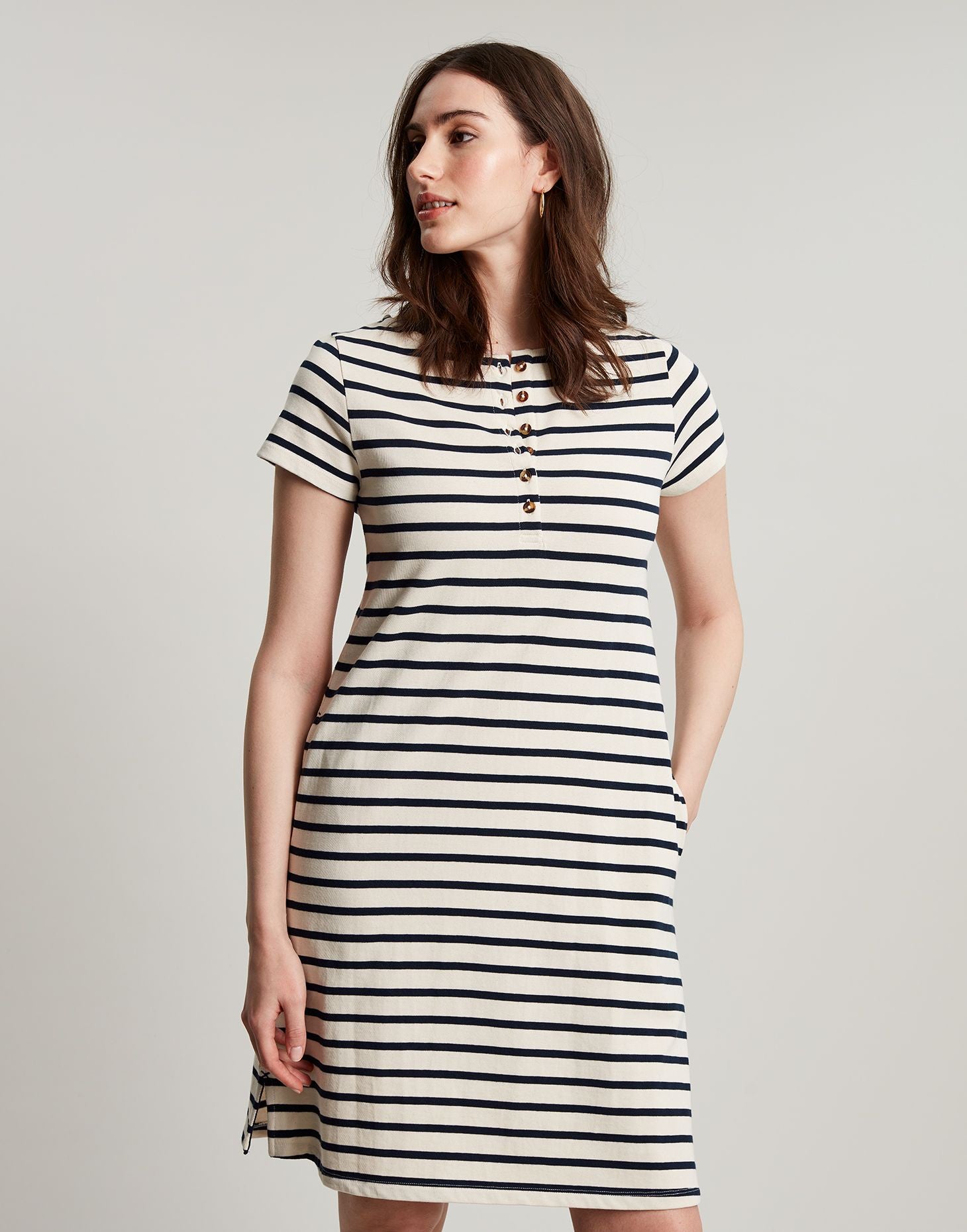 Women's Kea Henley Dress - Cream Navy Stripe