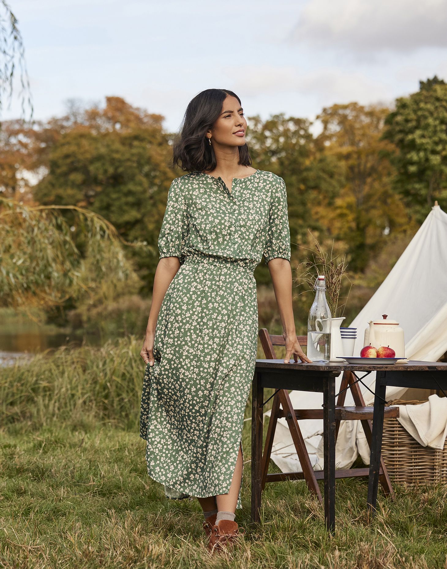 Women's Adele Button Down Tiered Dress - Apple Ditsy