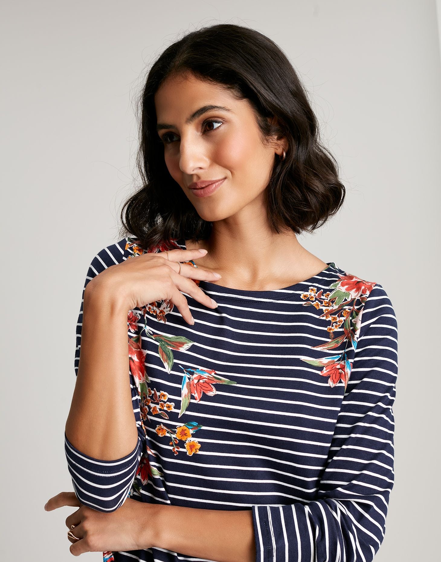Harbour Print Long Sleeve Jersey Top - Navy Floral Stripe