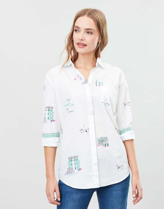 Joules - Women's Amilla Dropped Shoulder Shirt - White Garden