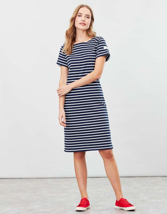 Joules Riviera Long length jersey dress - Navy cream stripe