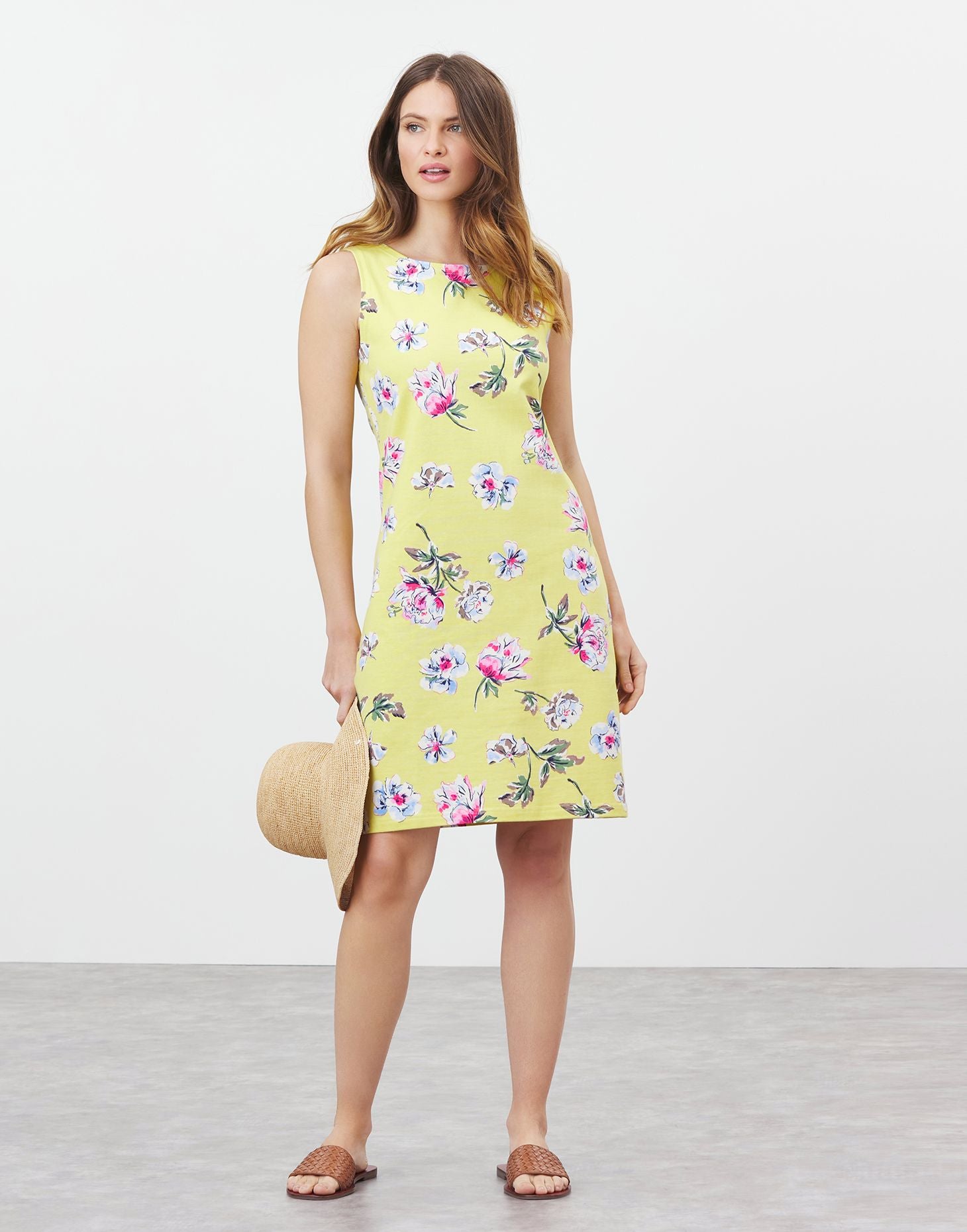 Riva Sleeveless Jersey Dress in Lemon Floral