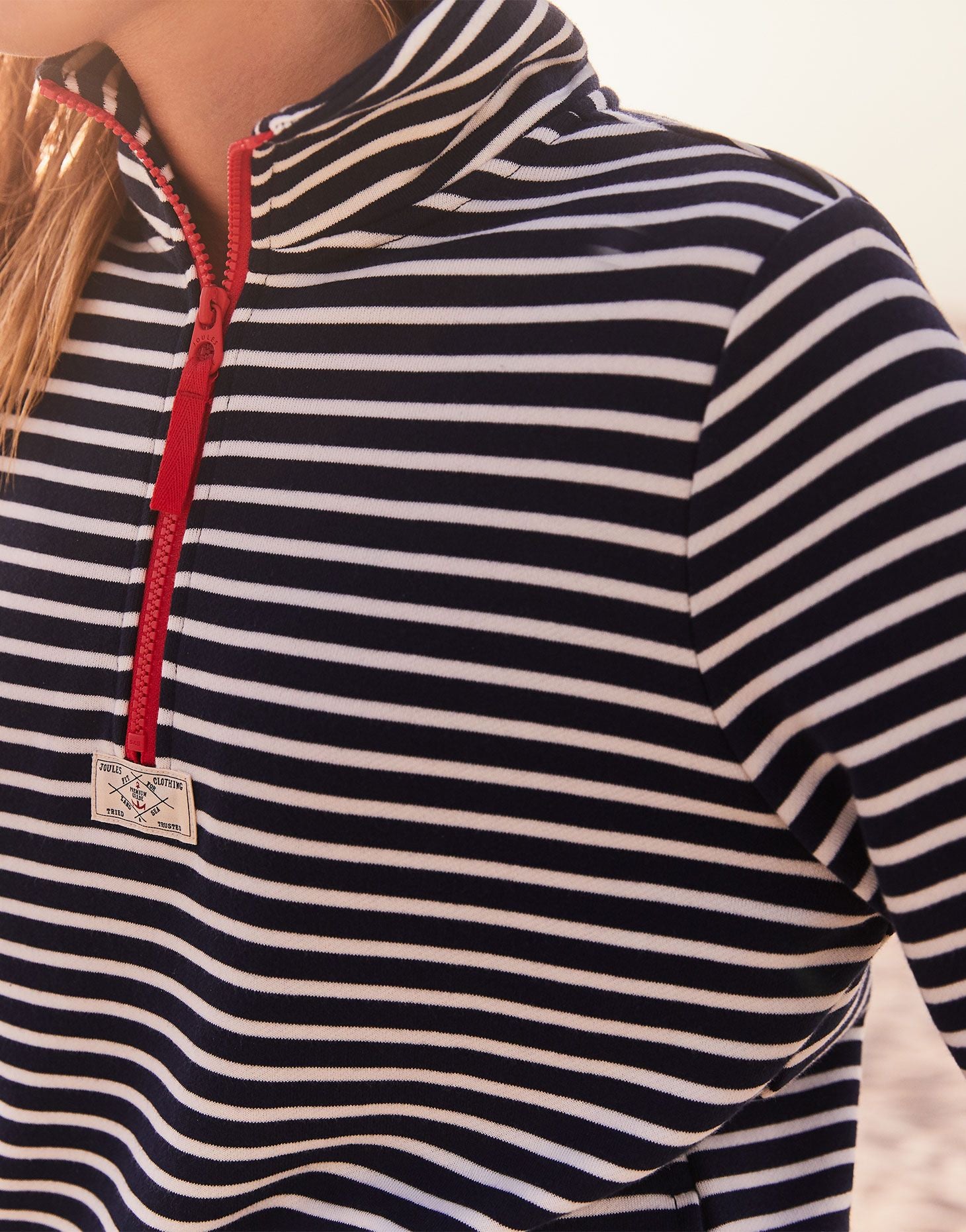 Joules - Women's Pip Half Zip Sweatshirt - Navy Cream Stripe