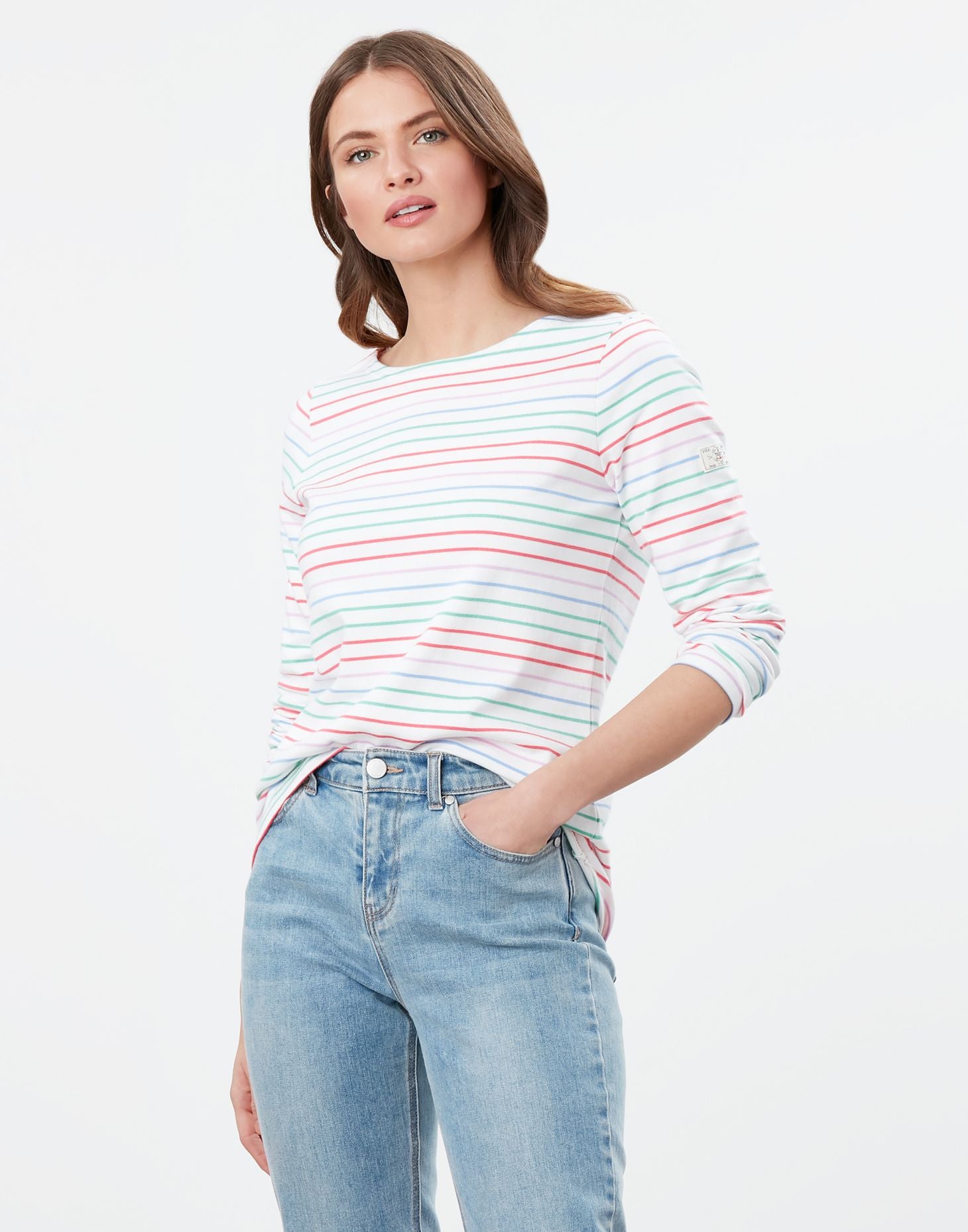 Joules - Women's Harbour Long Sleeve Jersey Top - Cream Multi Stripe