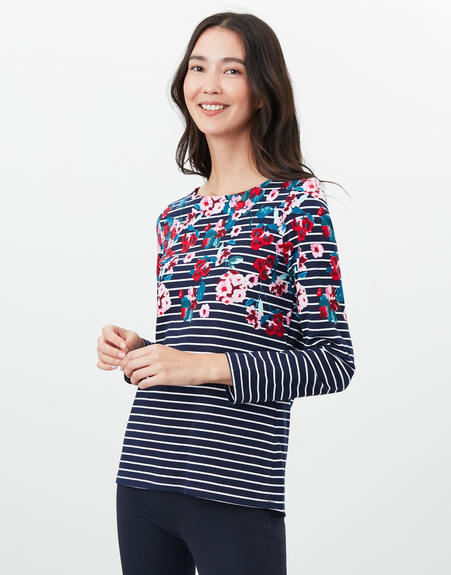 Harbour Long Sleeve Jersey Top - Navy Floral Stripe