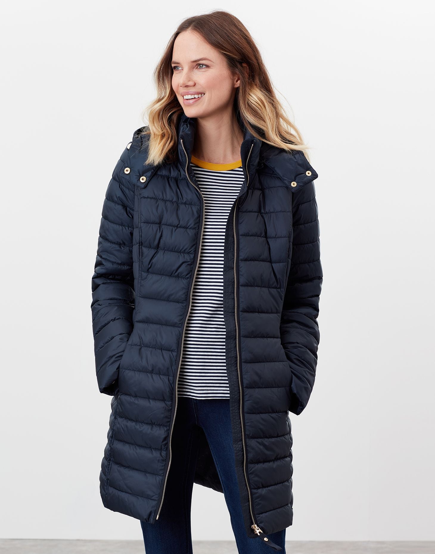 Women's Canterbury Long Quilted Jacket - Navy