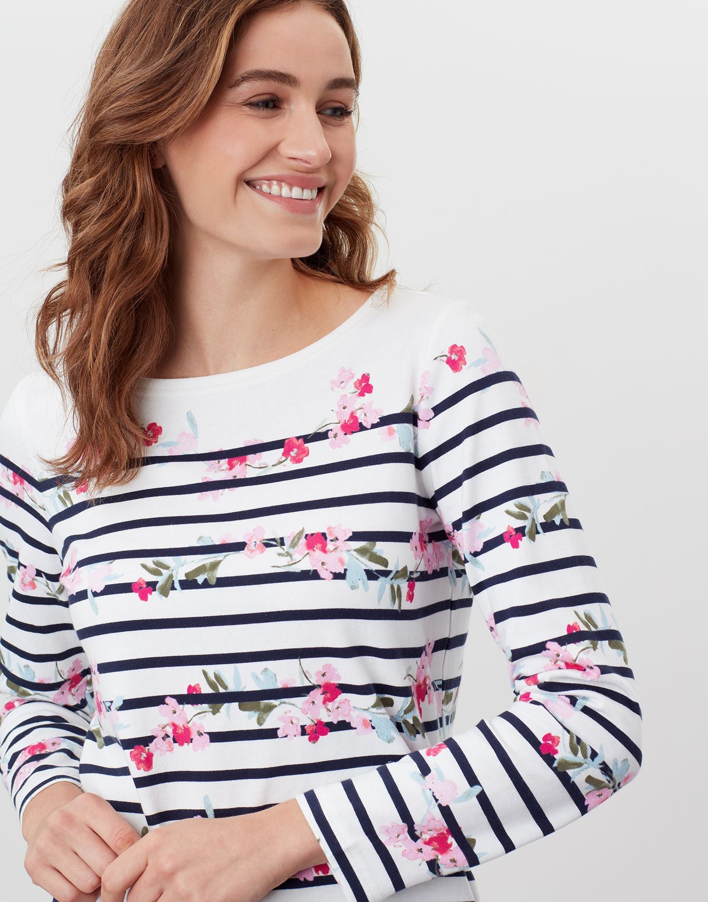 Harbour Print Long Sleeve Jersey Top - Cream Floral Stripe