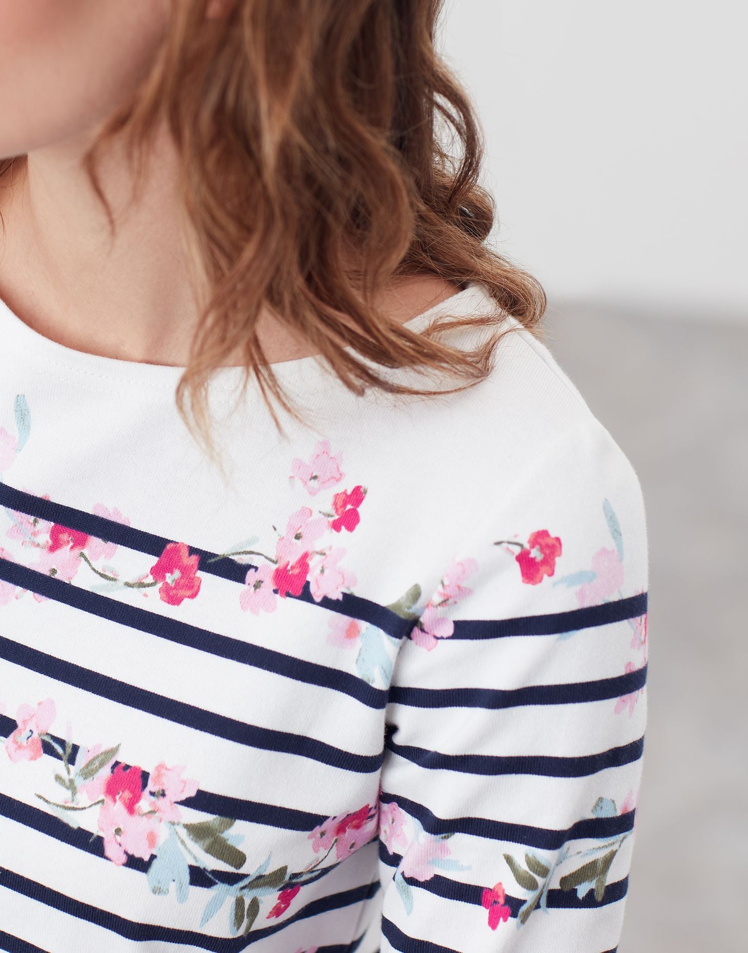 Harbour Print Long Sleeve Jersey Top - Cream Floral Stripe