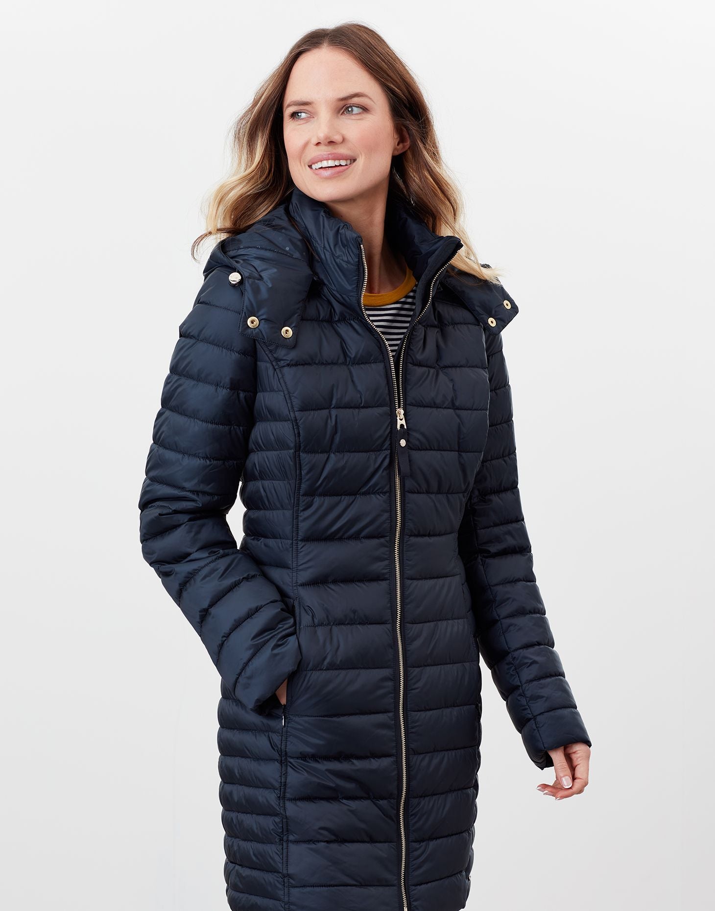 Women's Canterbury Long Quilted Jacket - Navy