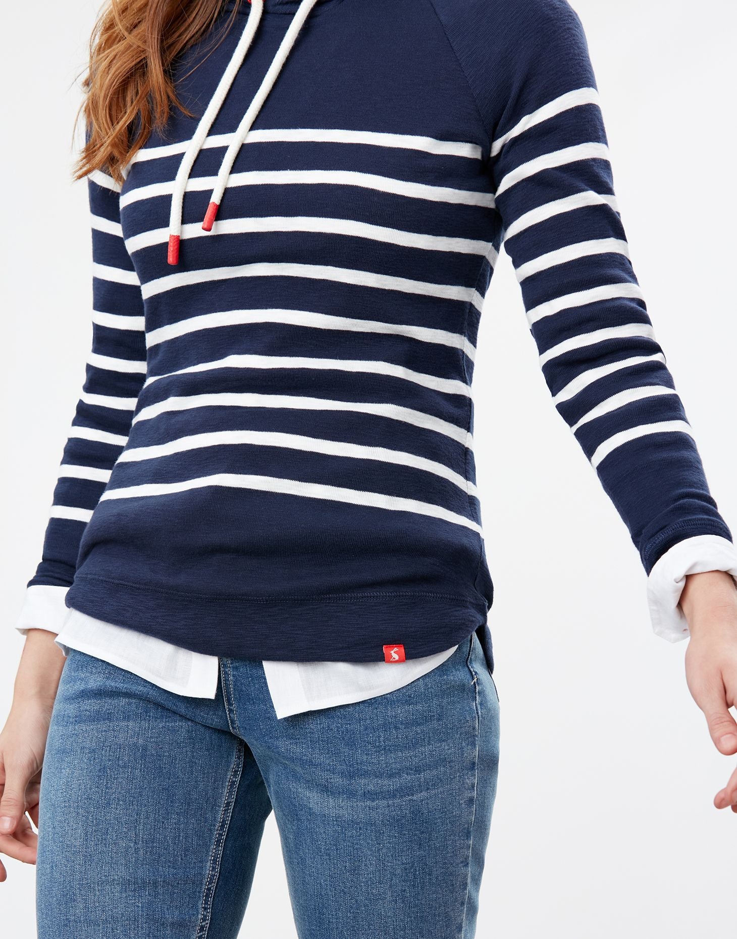 Marlston Stripe Hooded Sweatshirt in French Navy Cream Stripe