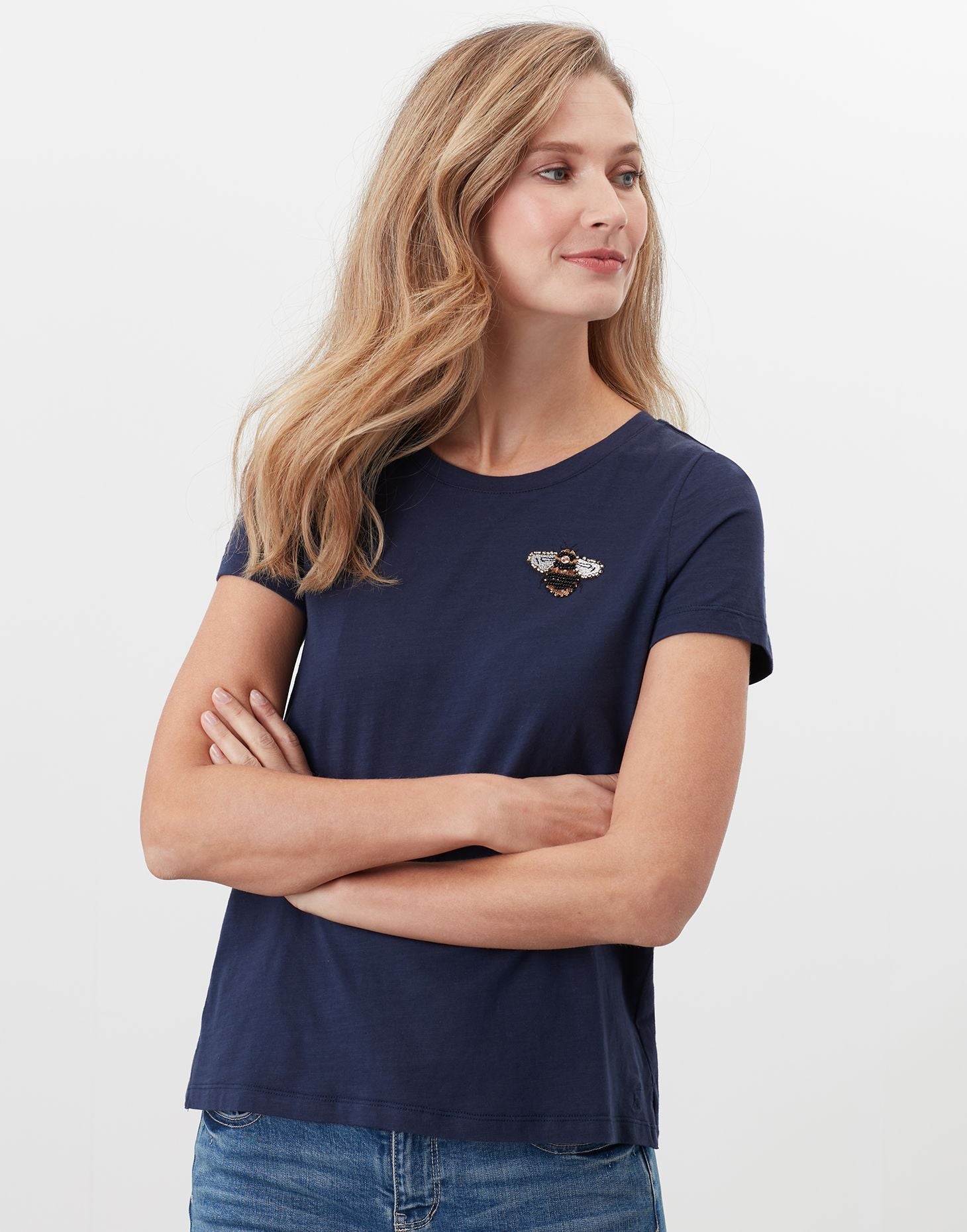 Joules - Women's Carley Embroidered Classic Crew T-Shirt - French Navy
