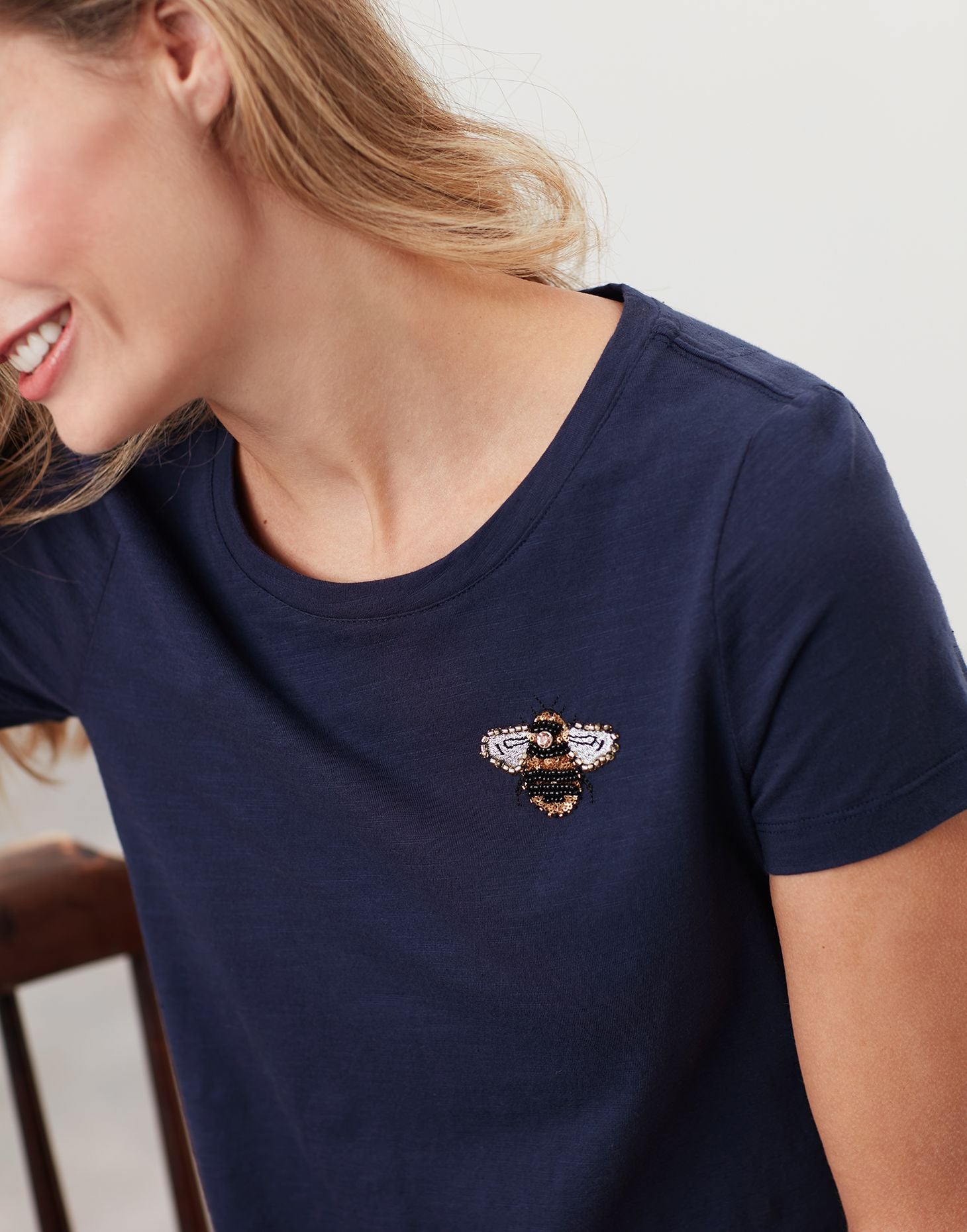 Joules - Women's Carley Embroidered Classic Crew T-Shirt - French Navy